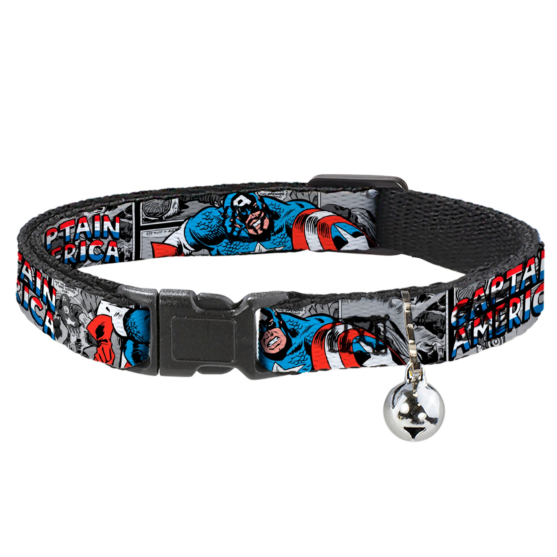 Cat Collar Breakaway - CAPTAIN AMERICA 2-Poses Comic Blocks Grays Red White Blue Breakaway Cat Collars Marvel Comics