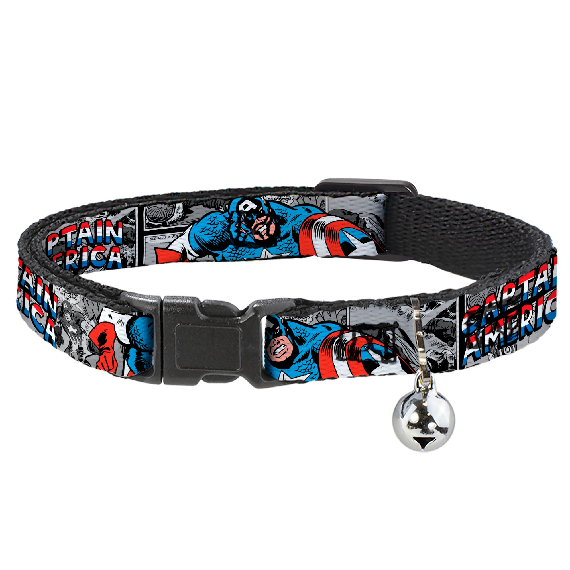 Cat Collar Breakaway - CAPTAIN AMERICA 2-Poses Comic Blocks Grays Red White Blue Breakaway Cat Collars Marvel Comics