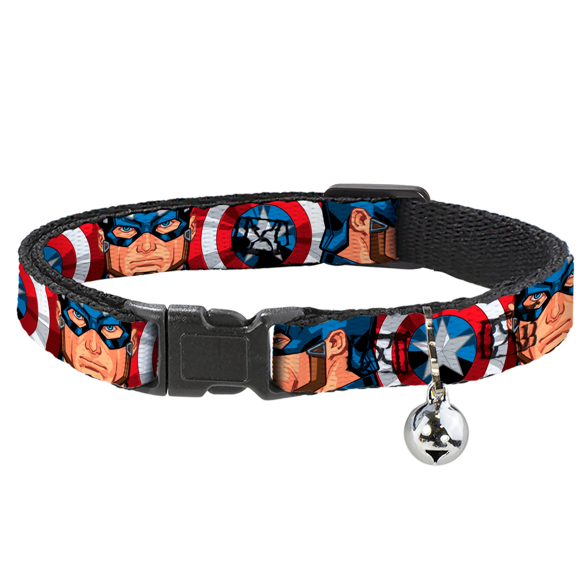 Cat Collar Breakaway - Captain America Face Turns Shield CLOSE-UP Breakaway Cat Collars Marvel Comics