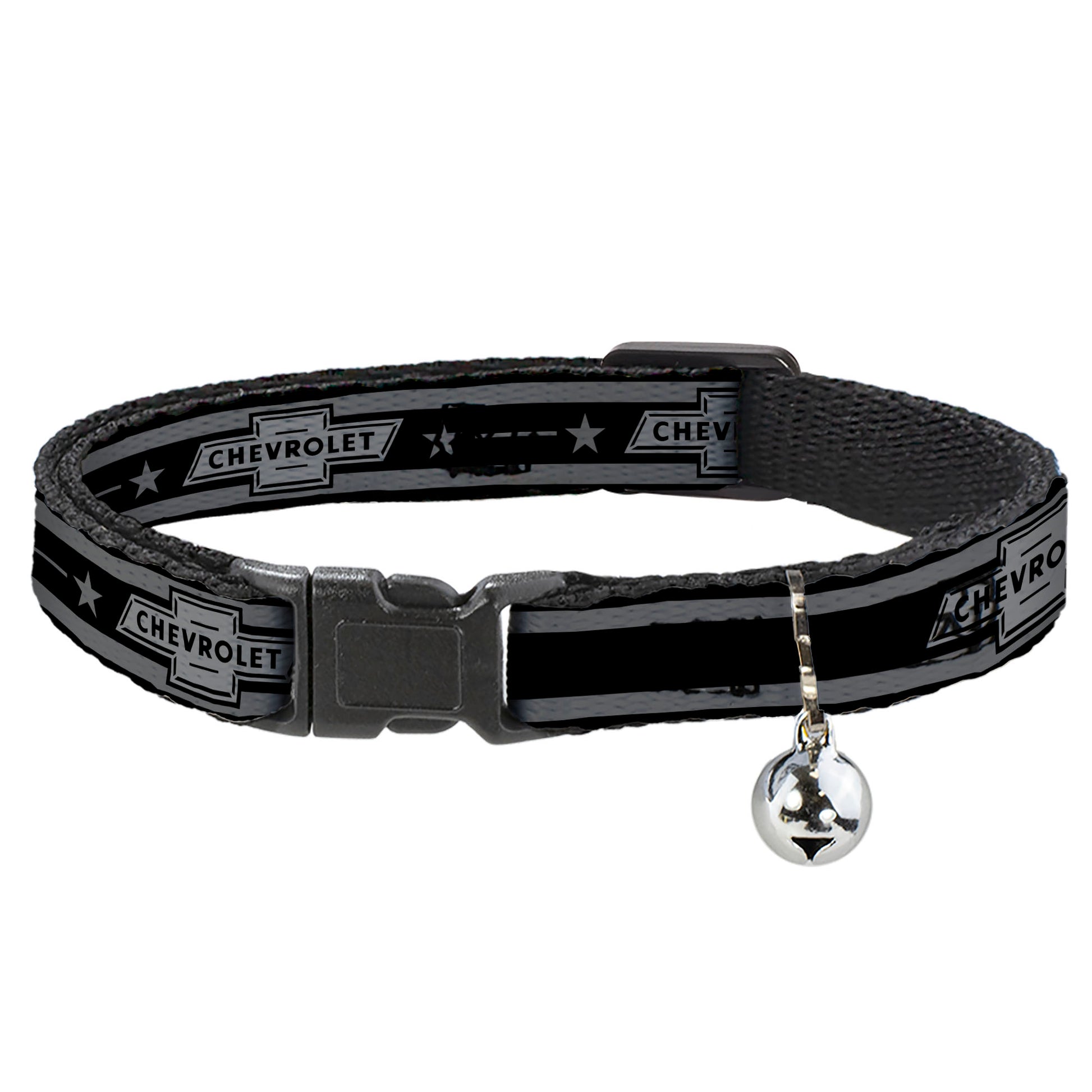 Breakaway Cat Collar with Bell - Vintage CHEVROLET 1934 Bowtie Logo/Stars Stripe Black/Grays Breakaway Cat Collars GM General Motors