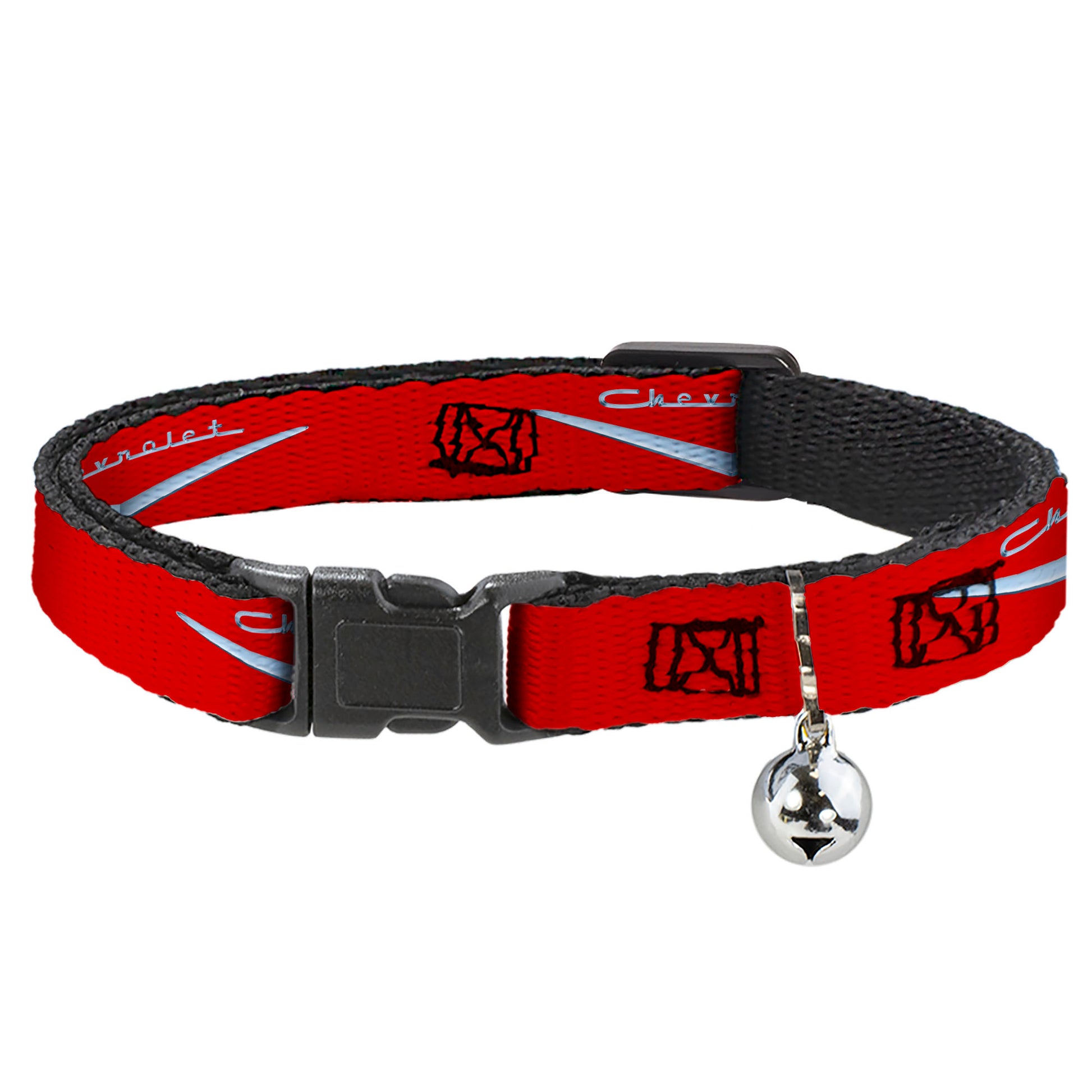 Cat Collar Breakaway - 1955-57 CHEVROLET V Emblem Red Silver Breakaway Cat Collars GM General Motors