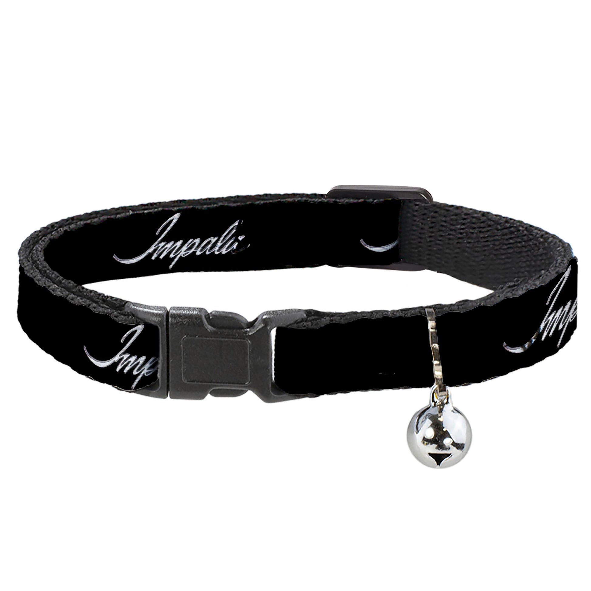 Cat Collar Breakaway - IMPALA Script Emblem Black Silver Breakaway Cat Collars GM General Motors