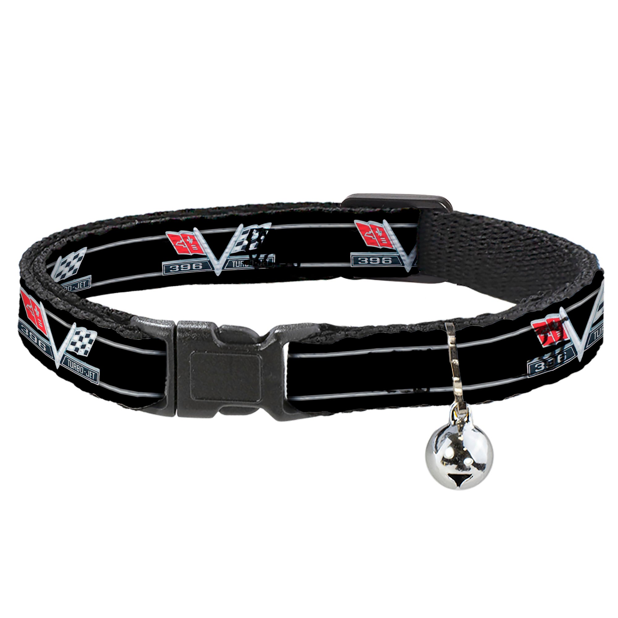 Cat Collar Breakaway - 1967 Impala 396 TURBO-JET V Emblem Stripe Black Silver Red White Breakaway Cat Collars GM General Motors