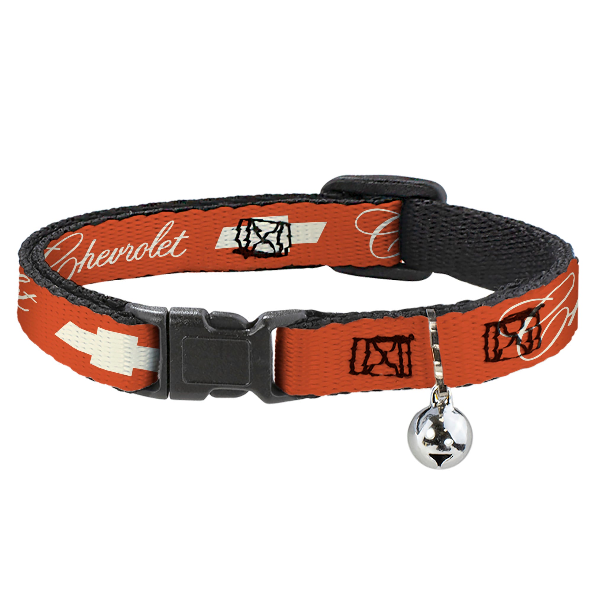 Breakaway Cat Collar with Bell - CHEVROLET Script and Bowtie Orange/White Breakaway Cat Collars Chevrolet