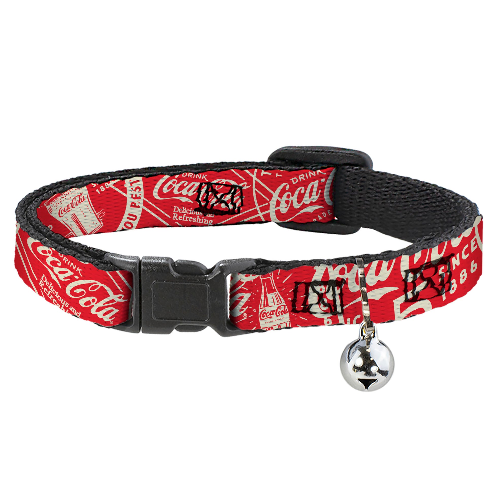 Breakaway Cat Collar with Bell - Vintage Coca-Cola Coke Icons and Ad Logos Red/White Breakaway Cat Collars Coca-Cola