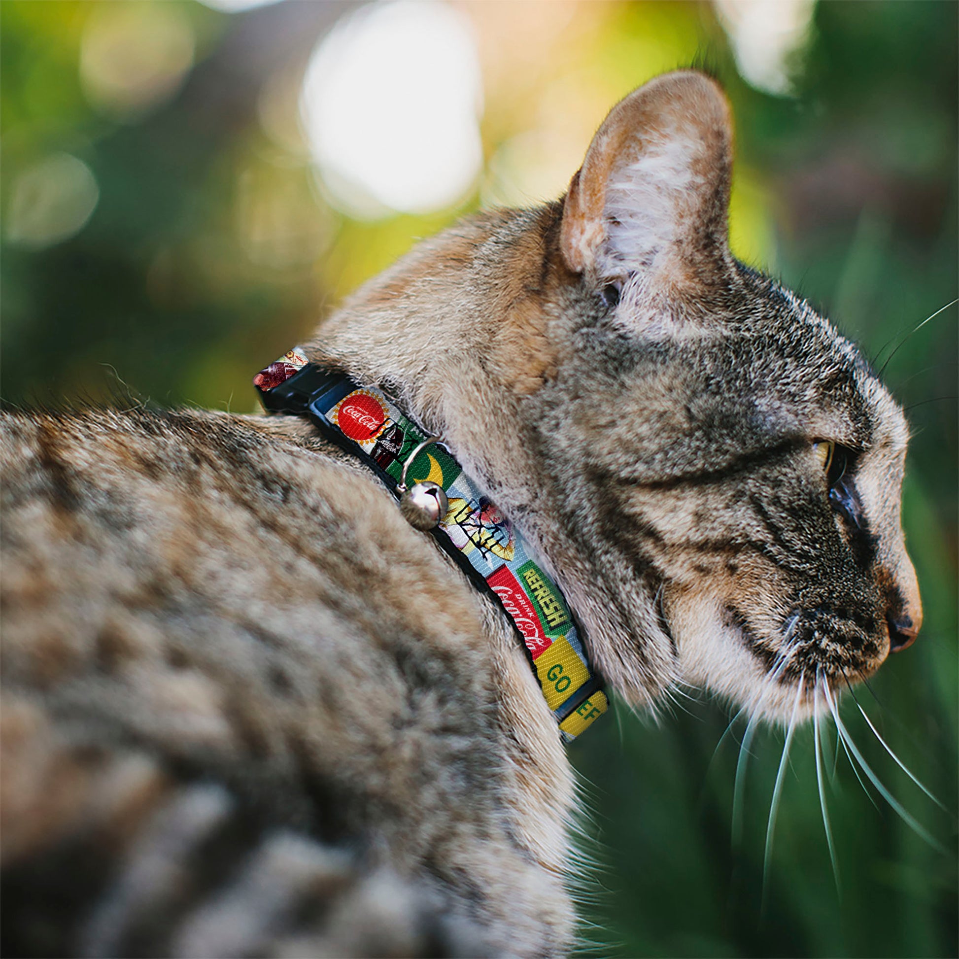 Breakaway Cat Collar with Bell - Vintage Coca-Cola GO REFRESHED Ads and Icons Collage Breakaway Cat Collars Coca-Cola