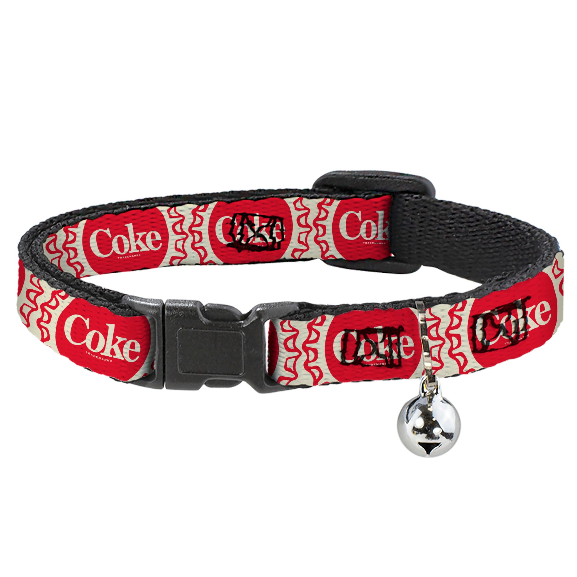 Breakaway Cat Collar with Bell - Vintage COKE Bottle Caps White/Red Breakaway Cat Collars Coca-Cola