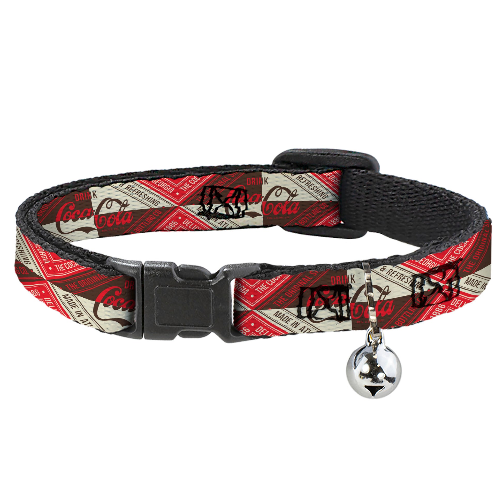 Breakaway Cat Collar with Bell - DRINK COCA-COLA Coke Diamond Blocks Red/Brown/Beige Breakaway Cat Collars Coca-Cola