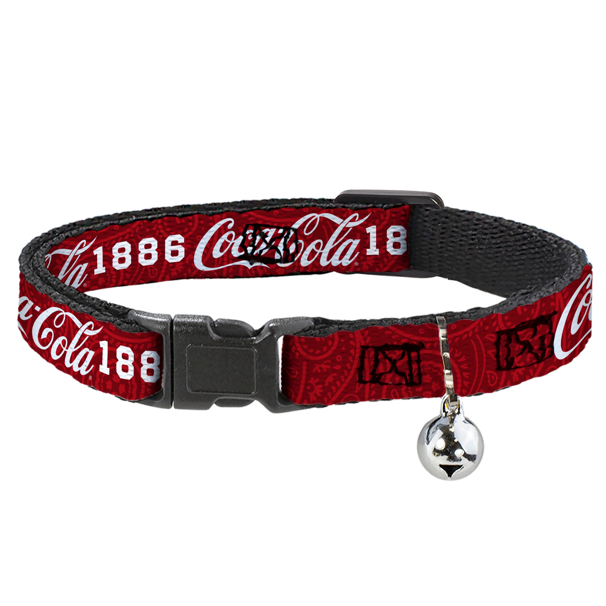 Breakaway Cat Collar with Bell - COCA-COLA 1886 Script Logo Blues/White/Red Breakaway Cat Collars Coca-Cola