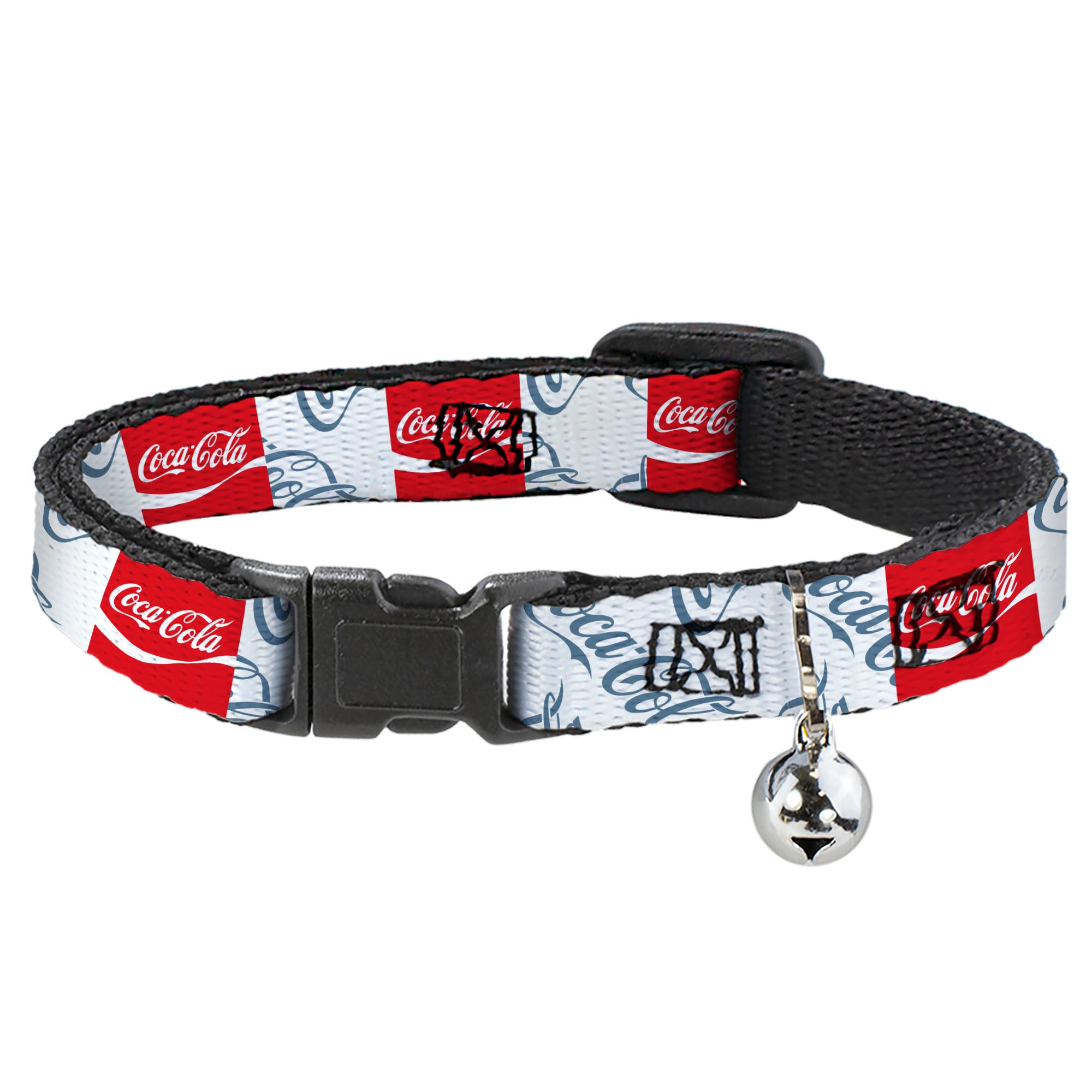 Breakaway Cat Collar with Bell - COCA-COLA Script Logo Blocks Red/White/Light Blue Breakaway Cat Collars Coca-Cola