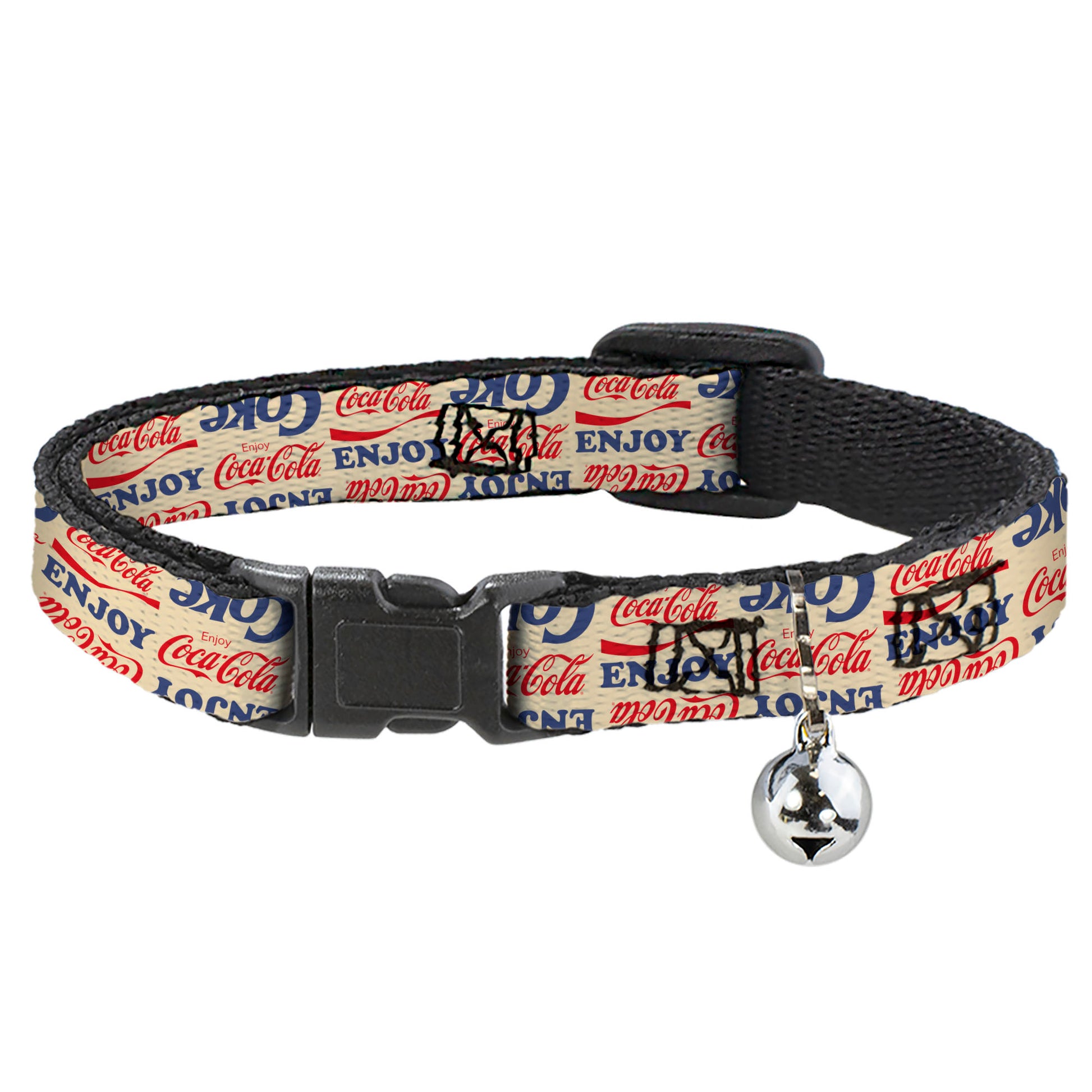 Breakaway Cat Collar with Bell - ENJOY COCA-COLA COKE Logos Collage Beige/Red/Blue Breakaway Cat Collars Coca-Cola