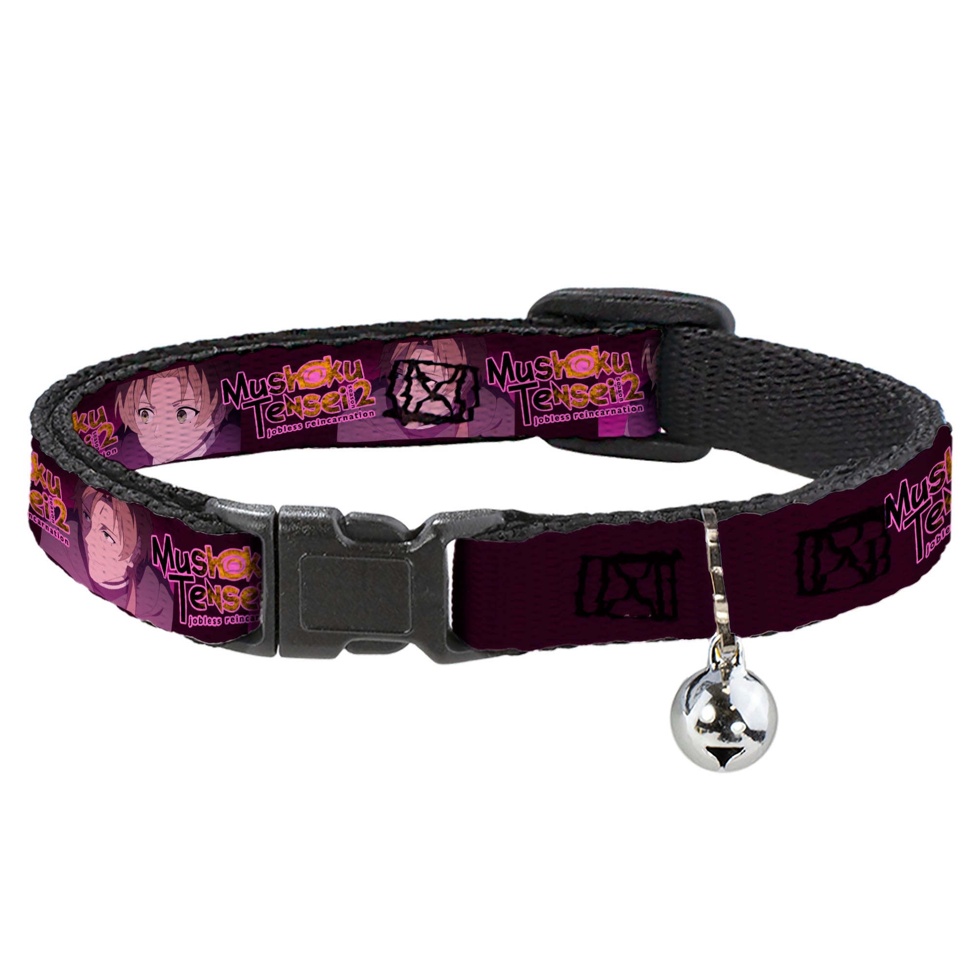 Breakaway Cat Collar with Bell - MUSHOKU TENSEI Rudeus and Paul Pose and Title Logo Pinks Breakaway Cat Collars Mushoku Tensei Jobless Reincarnation