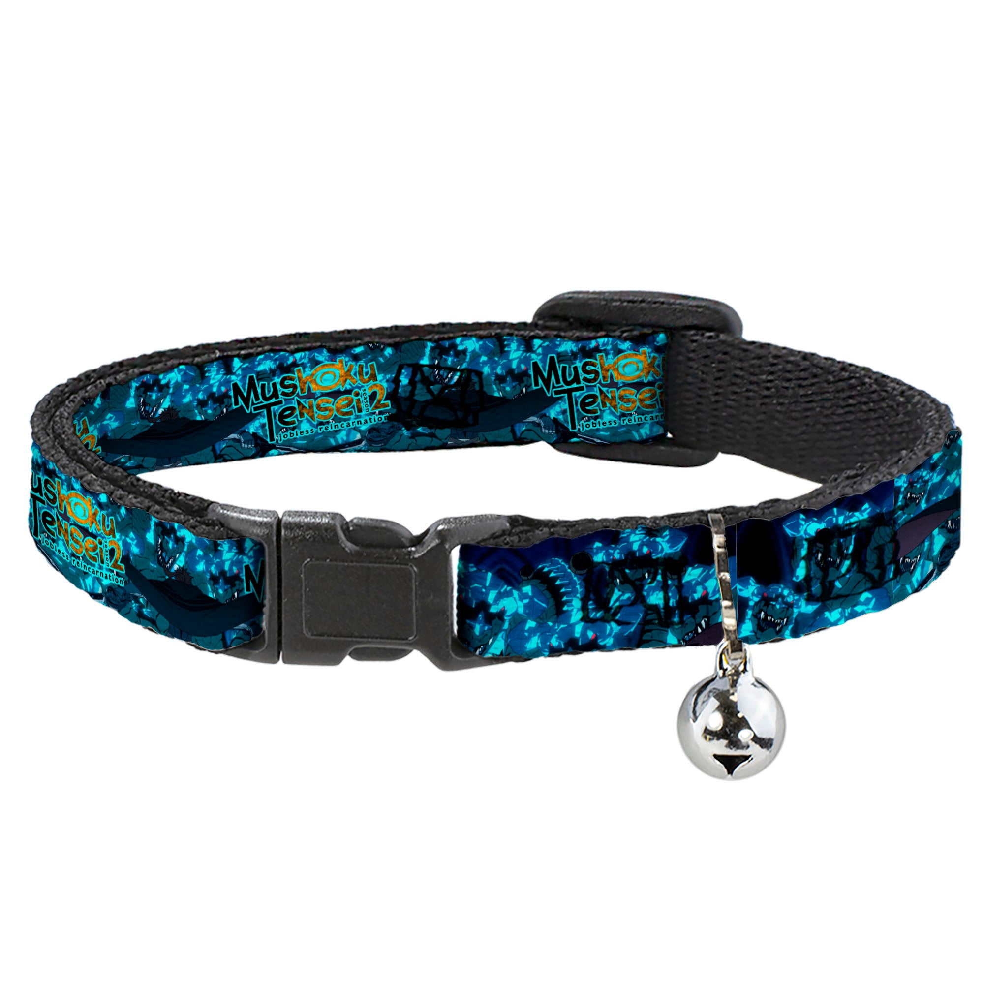 Breakaway Cat Collar with Bell - MUSHOKU TENSEI Manatite Hydra Magic Crystal Battle Scene and Title Logo Blues Breakaway Cat Collars Mushoku Tensei Jobless Reincarnation