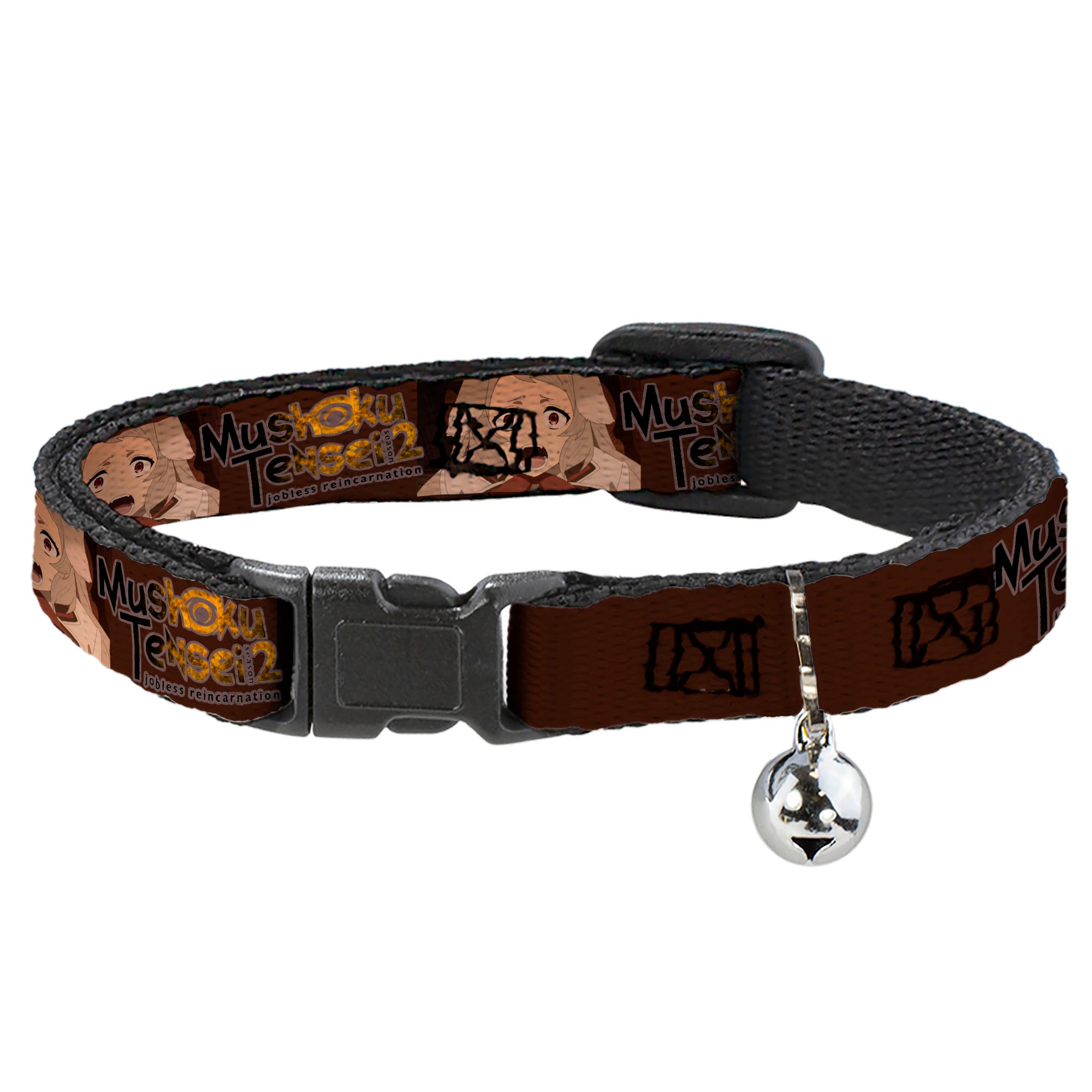 Breakaway Cat Collar with Bell - MUSHOKU TENSEI Pursena Adoldia Pose and Title Logo Browns Breakaway Cat Collars Mushoku Tensei Jobless Reincarnation