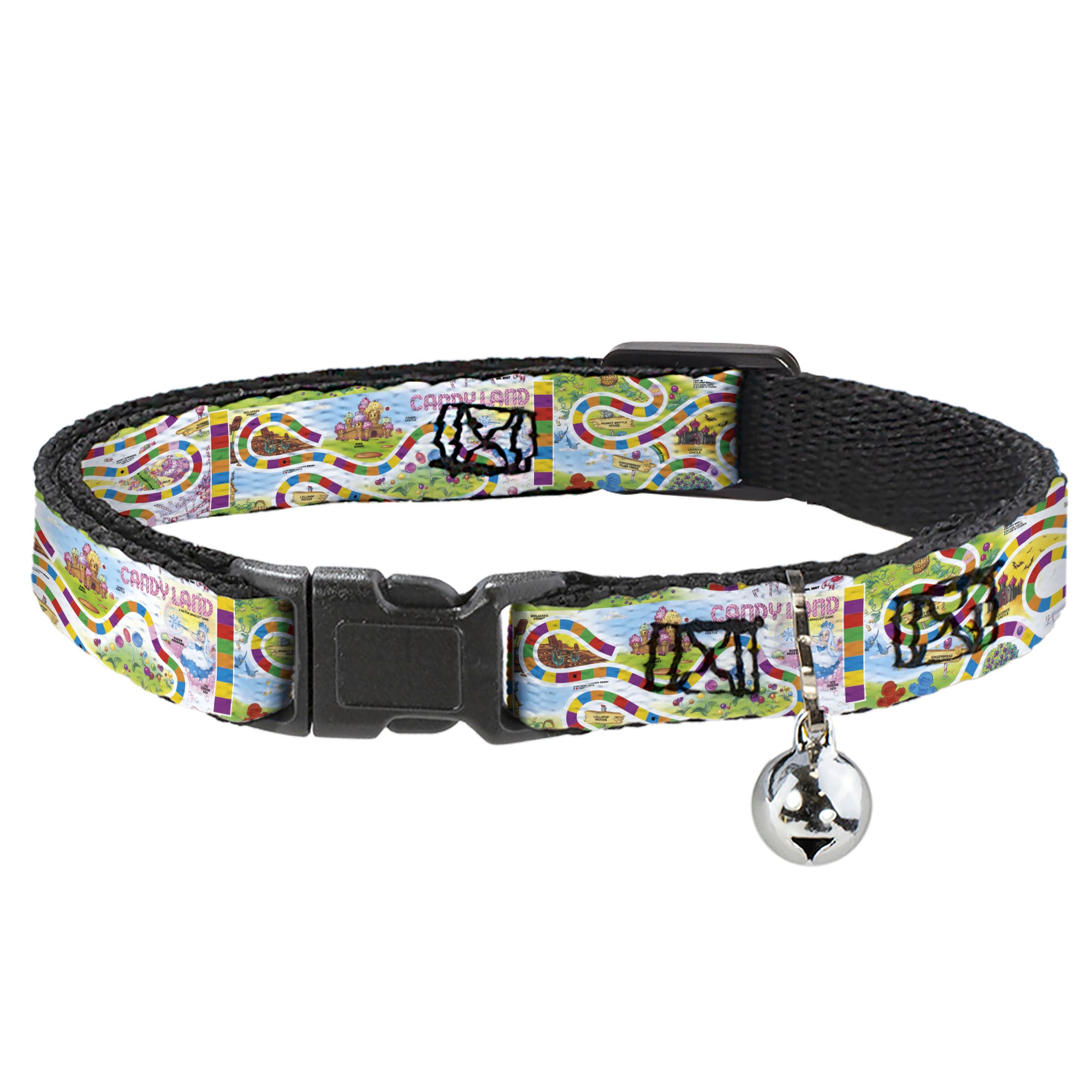 Breakaway Cat Collar with Bell - Candy Land Game Board Game Scenes White/Multi Color
