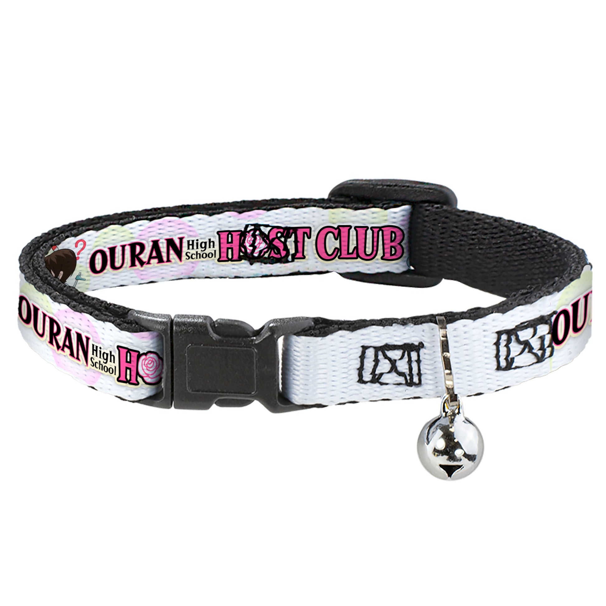 Breakaway Cat Collar with Bell - OURAN HIGH SCHOOL Chibi Tamaki and Haruhi Pose and Title Logo White Breakaway Cat Collars Ouran High School Host Club