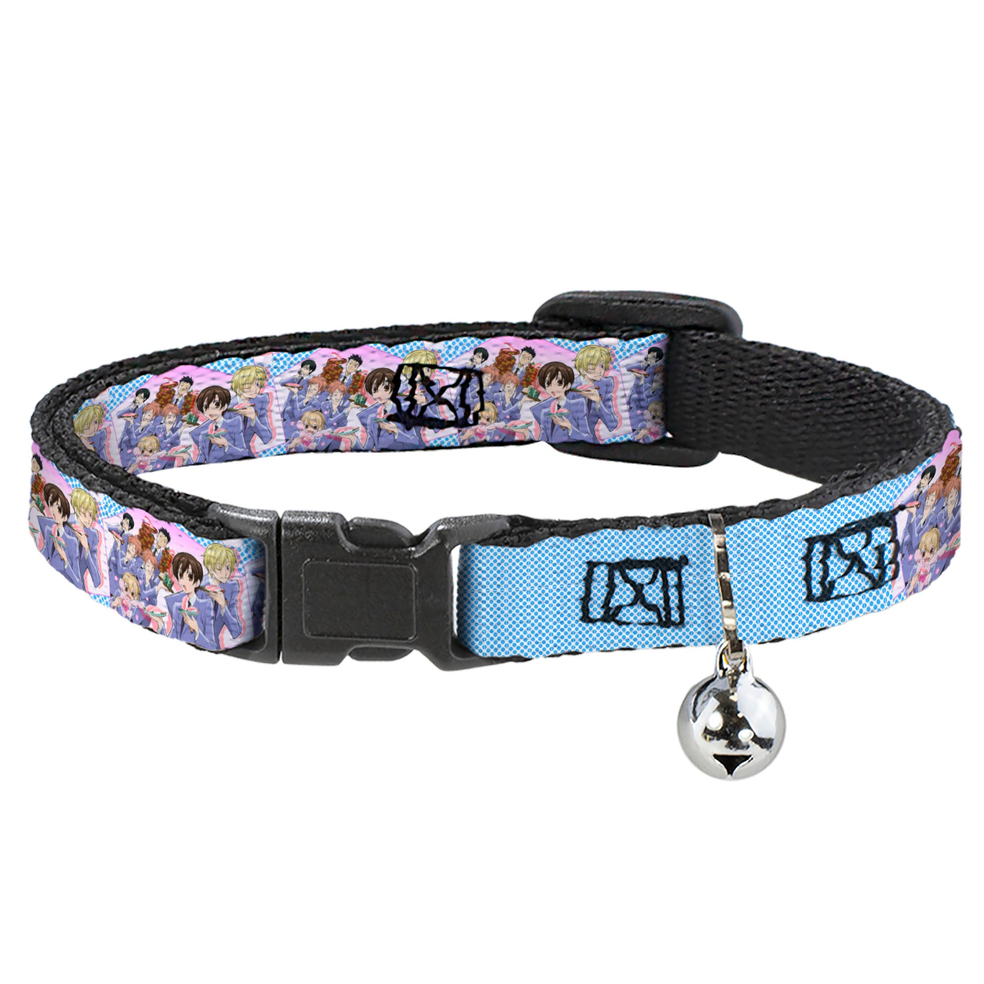 Breakaway Cat Collar with Bell - Ouran High School Host Club Seven Character Sushi Dining Pose Pink/Blue Breakaway Cat Collars Ouran High School Host Club