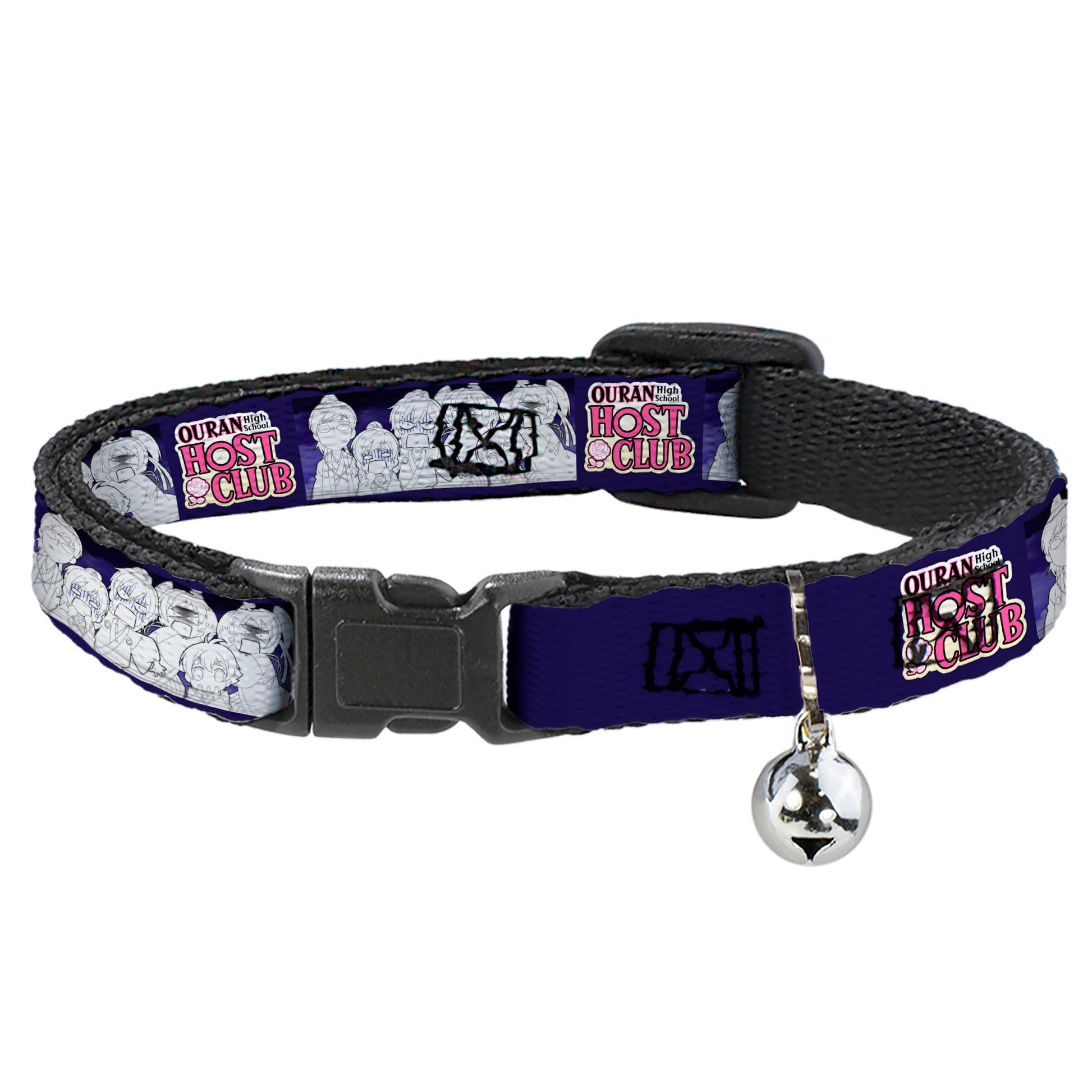 Breakaway Cat Collar with Bell - OURAN HIGH SCHOOL HOST CLUB Character Doodle and Title Logo Violet Breakaway Cat Collars Ouran High School Host Club
