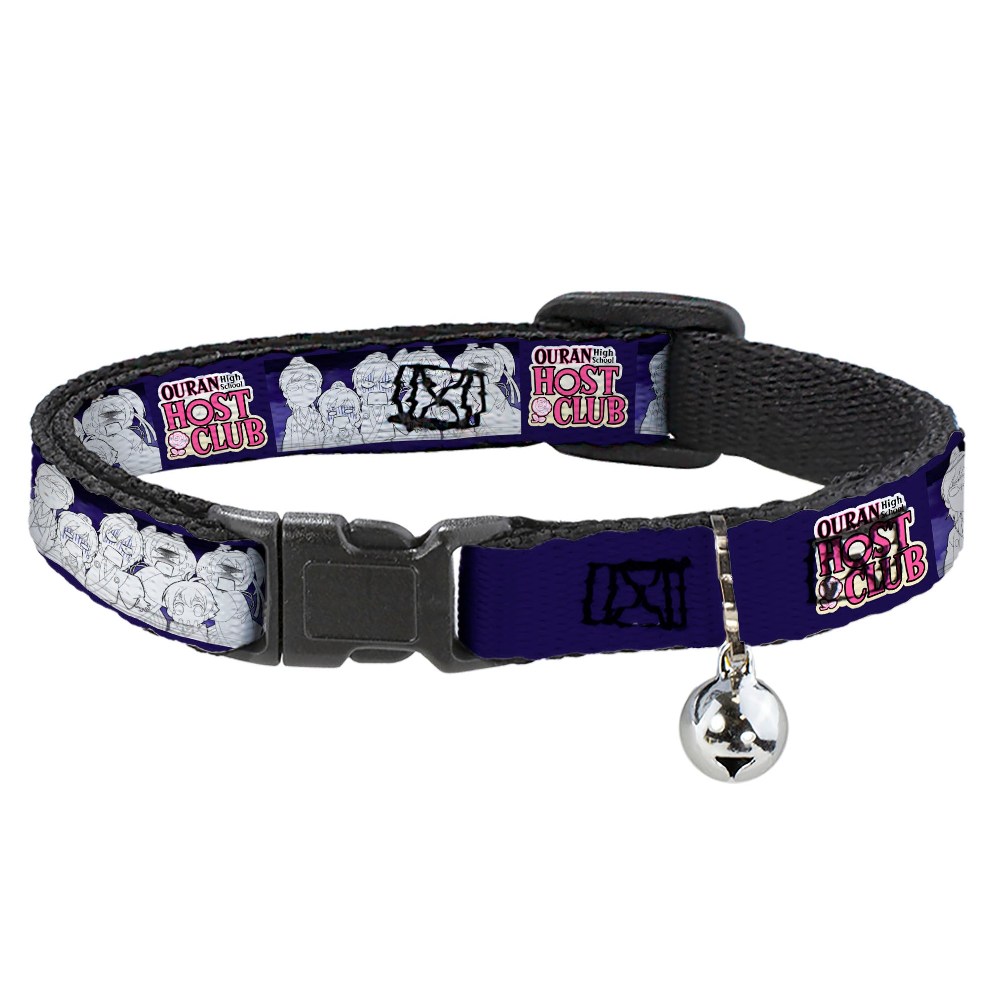 Breakaway Cat Collar with Bell - OURAN HIGH SCHOOL HOST CLUB Character Doodle and Title Logo Violet Breakaway Cat Collars Ouran High School Host Club