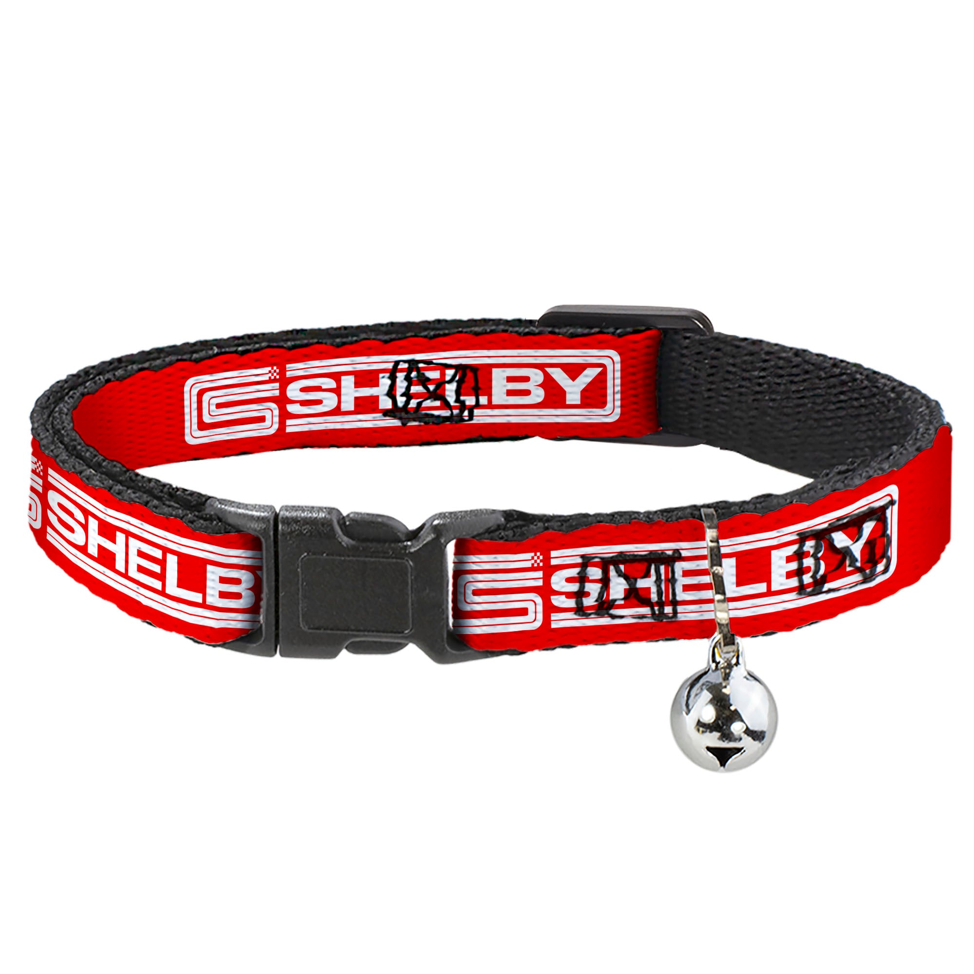 Cat Collar Breakaway with Bell - Carroll Shelby CS SHELBY Racing Logo Block Red White - NARROW Fits 8.5-12" Breakaway Cat Collars Shelby