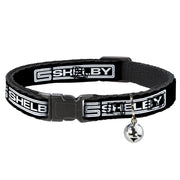 Cat Collar Breakaway with Bell - Carroll Shelby CS SHELBY Racing Logo Block Black White - NARROW Fits 8.5-12" Breakaway Cat Collars Shelby