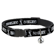 Cat Collar Breakaway with Bell - SHELBY Box Logo and Super Snake Cobra Black White - NARROW Fits 8.5-12" Breakaway Cat Collars Shelby