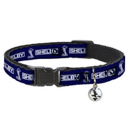 Cat Collar Breakaway with Bell - SHELBY Box Logo and Super Snake Cobra Blue White - NARROW Fits 8.5-12" Breakaway Cat Collars Shelby