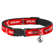 Cat Collar Breakaway with Bell - SHELBY Box Logo and Super Snake Cobra Red White - NARROW Fits 8.5-12" Breakaway Cat Collars Shelby