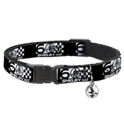 Cat Collar Breakaway with Bell - SHELBY 60 YEARS SINCE 1962 Checker Black White - NARROW Fits 8.5-12" Breakaway Cat Collars Shelby