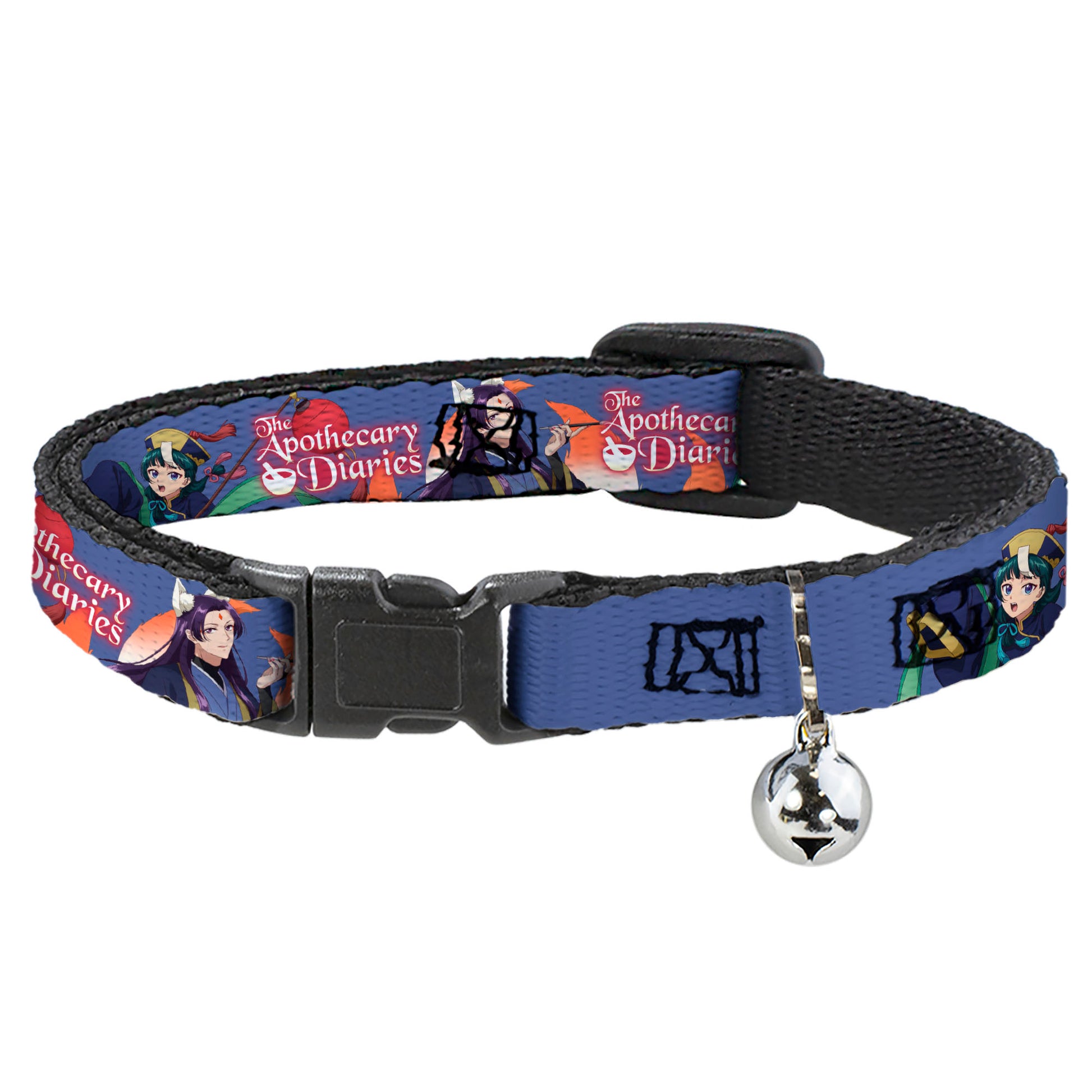 Breakaway Cat Collar with Bell - THE APOTHECARY DIARIES Jinshi and Maomao Pose and Title Logo Purple Breakaway Cat Collars The Apothecary Diaries
