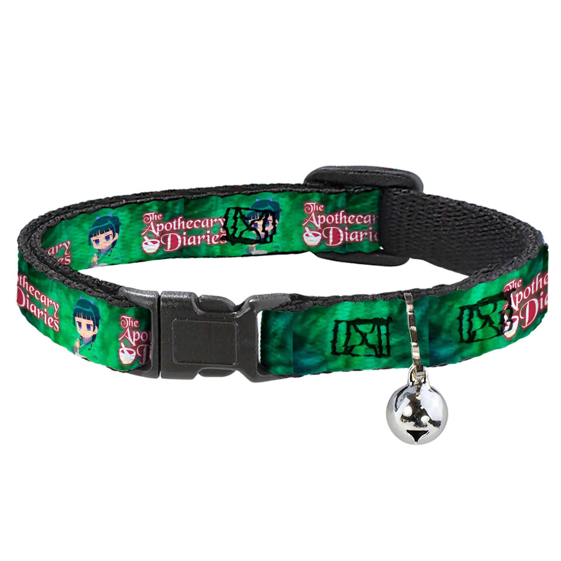 Breakaway Cat Collar with Bell - THE APOTHECARY DIARIES Maomao Grinding Pose and Title Logo Greens Breakaway Cat Collars The Apothecary Diaries
