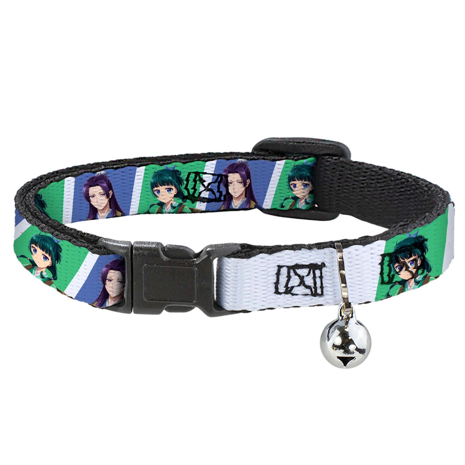 Breakaway Cat Collar with Bell - The Apothecary Diaries Jinshi and Maomao Pose Blocks White/Blue/Green Breakaway Cat Collars The Apothecary Diaries