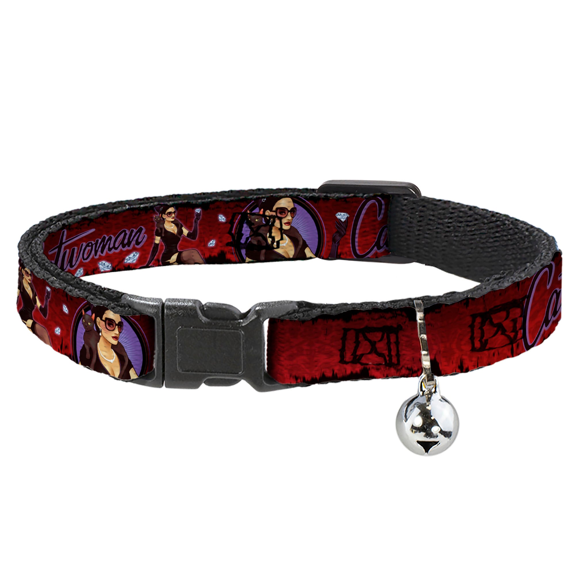 Cat Collar Breakaway - CATWOMAN Bombshell Pose Diamonds Red Purple Black Breakaway Cat Collars DC Comics
