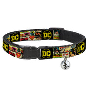 Cat Collar Breakaway with Bell - Vintage DC Comics Superhero and Logos Collage Black - NARROW Fits 8.5-12" Breakaway Cat Collars DC Comics