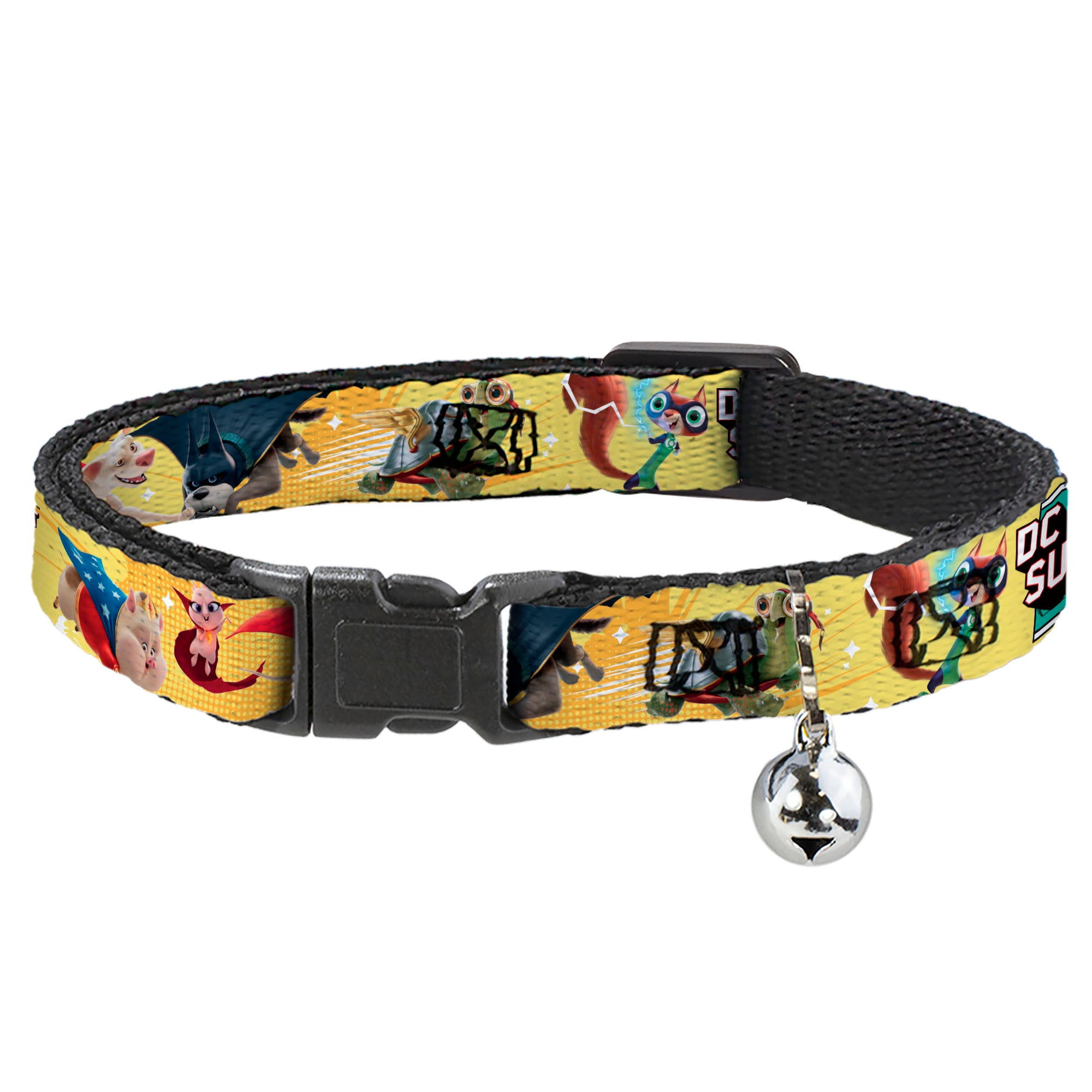 Cat Collar Breakaway with Bell - DC LEAGUE OF SUPER-PETS 6-Superhero Pet Poses Collage Yellows Breakaway Cat Collars DC Comics