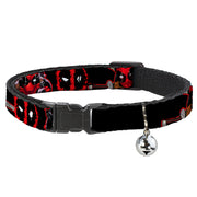 Breakaway Cat Collar with Bell - Deadpool 2-Action Poses/Splatter Logo Black/Red/White Breakaway Cat Collars Marvel Comics