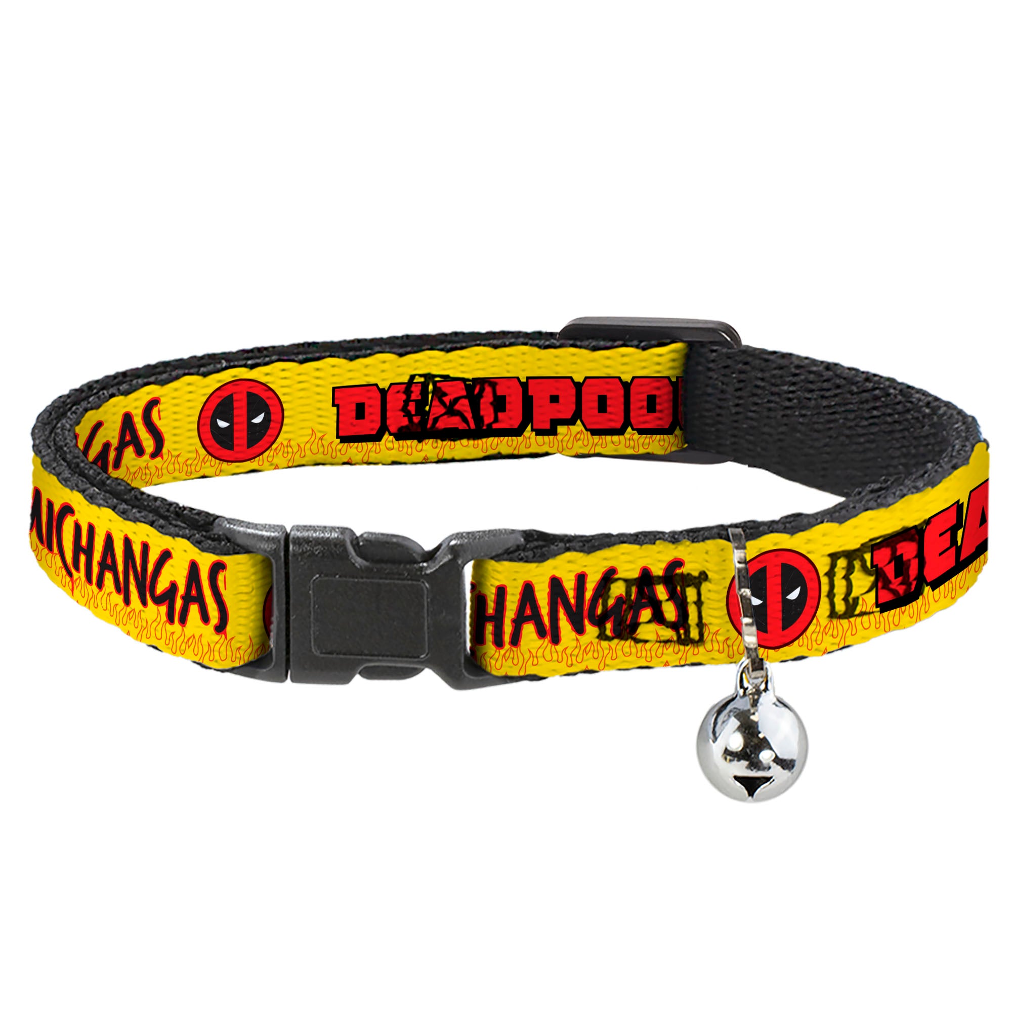 Cat Collar Breakaway - DEADPOOL'S CHIMICHANGAS Flames Yellow Black Red Breakaway Cat Collars Marvel Comics