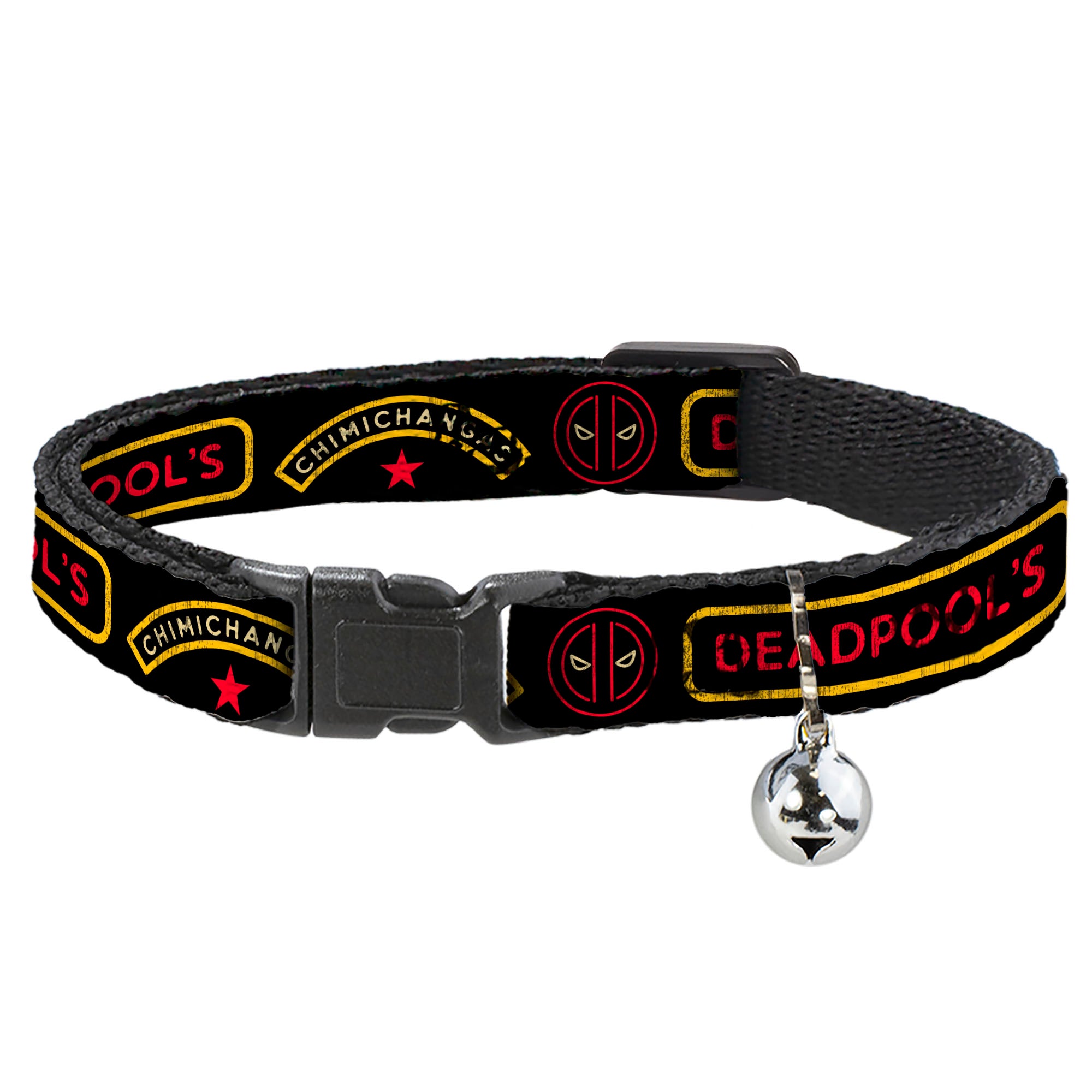 Cat Collar Breakaway - DEADPOOL'S CHIMICHANGAS and Logo Black Gold Red Breakaway Cat Collars Marvel Comics