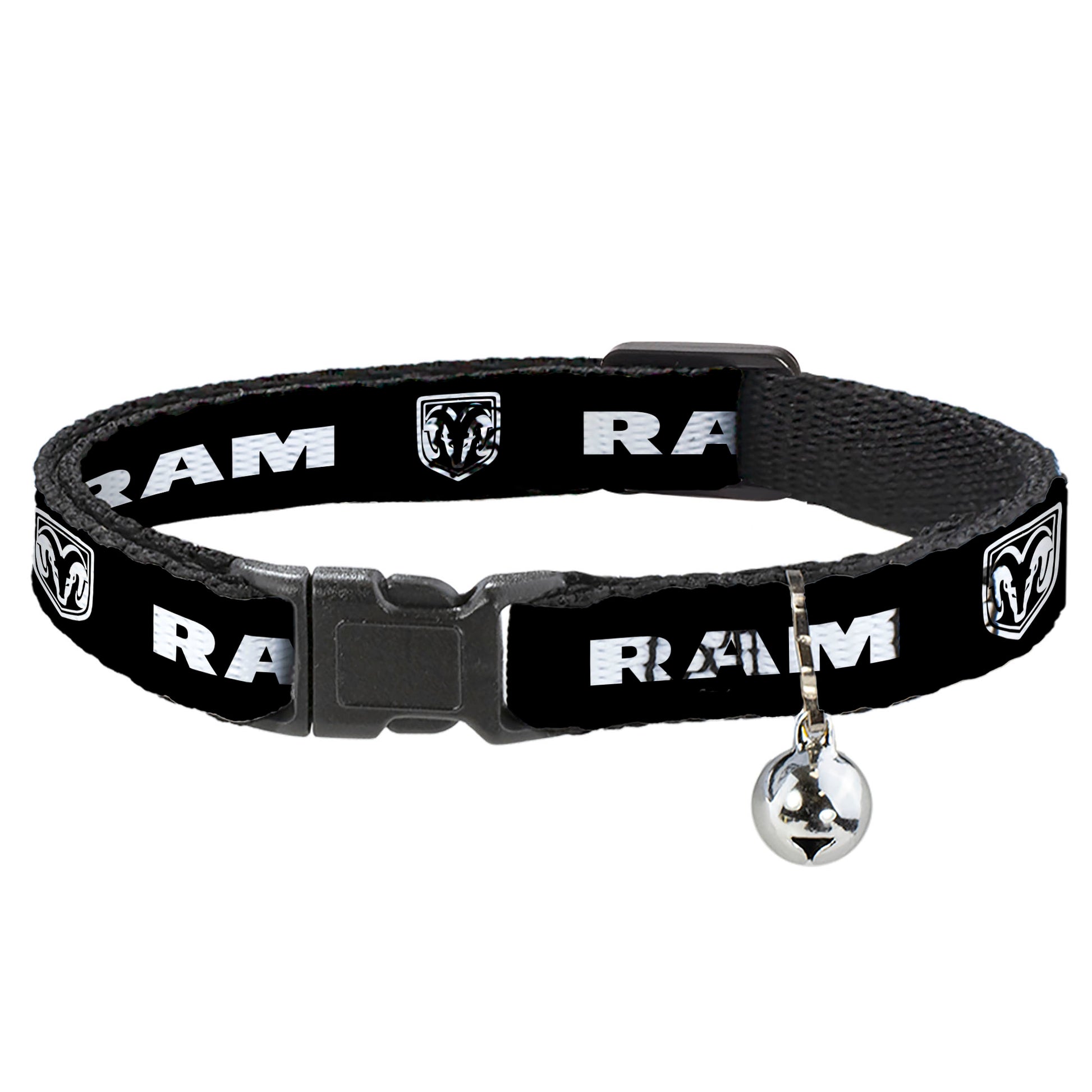 Breakaway Cat Collar with Bell - RAM Shield Logo/Bold Text Black/White Breakaway Cat Collars Dodge