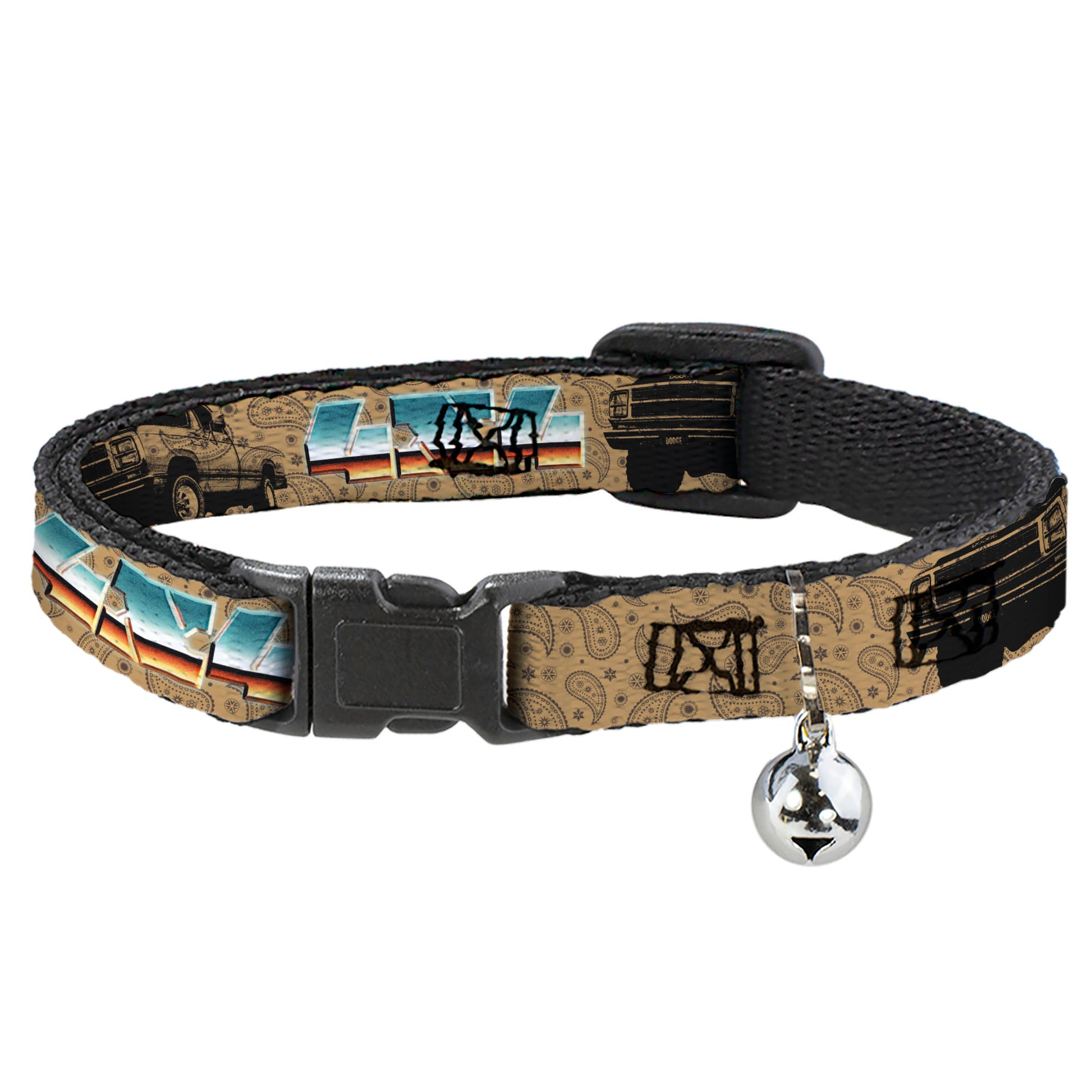 Breakaway Cat Collar with Bell - Dodge Power Wagon Truck 4x4 Paisley Tan/Black Breakaway Cat Collars Ram