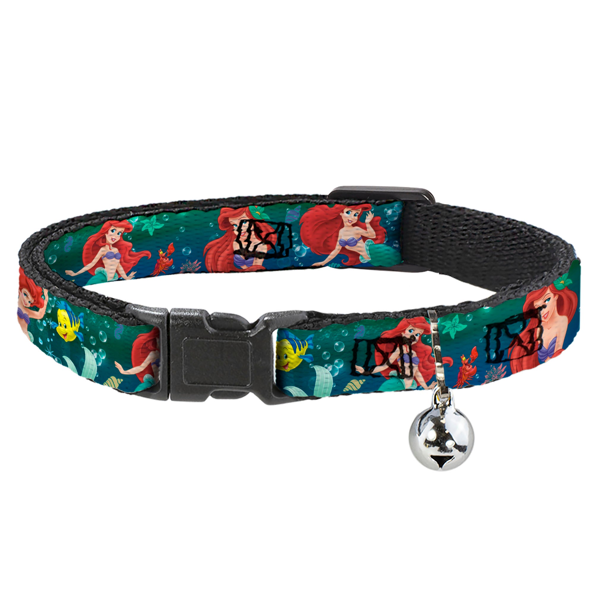 Cat Collar Breakaway - Ariel Poses w Flounder Green Blue Fade Breakaway Cat Collars Disney