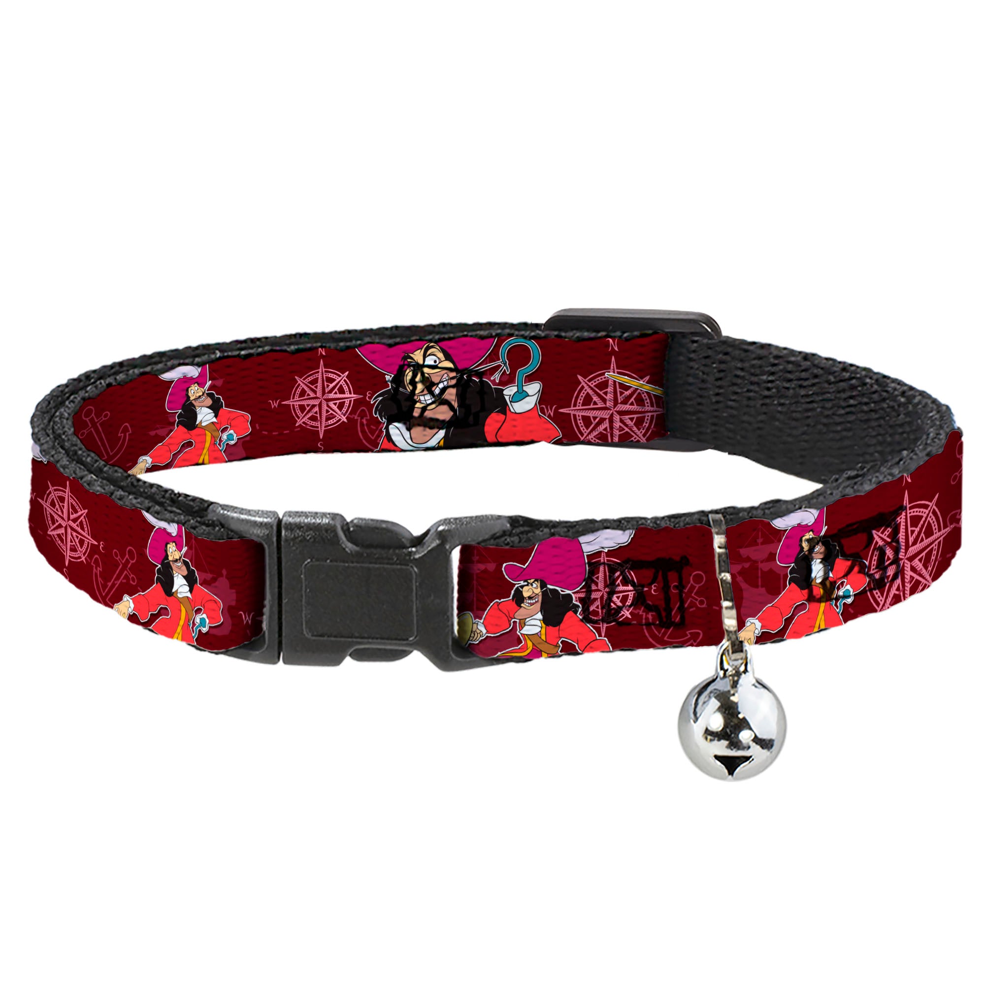 Cat Collar Breakaway - Captain Hook Poses Nautical Elements Burgundy Breakaway Cat Collars Disney