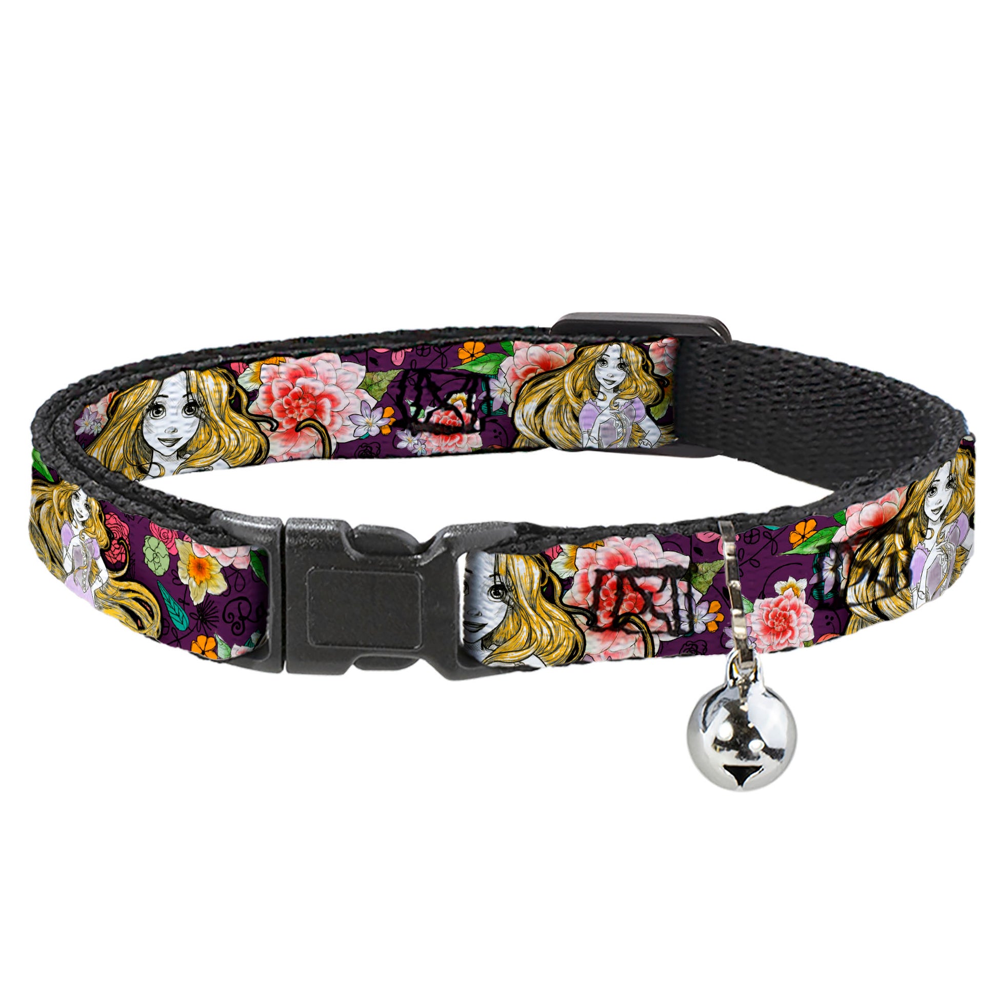 Cat Collar Breakaway - Rapunzel Poses Floral Collage Sketch Purple Breakaway Cat Collars Disney
