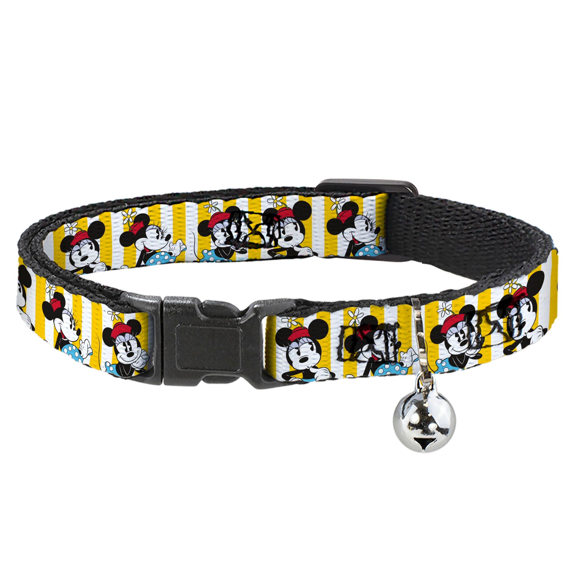 Cat Collar Breakaway - Minnie Mouse w Hat Poses Stripe Yellow White Breakaway Cat Collars Disney