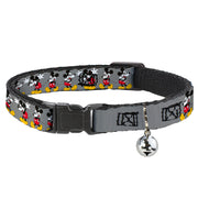 Cat Collar Breakaway - Mickey Mouse w Glasses Poses Gray Breakaway Cat Collars Disney
