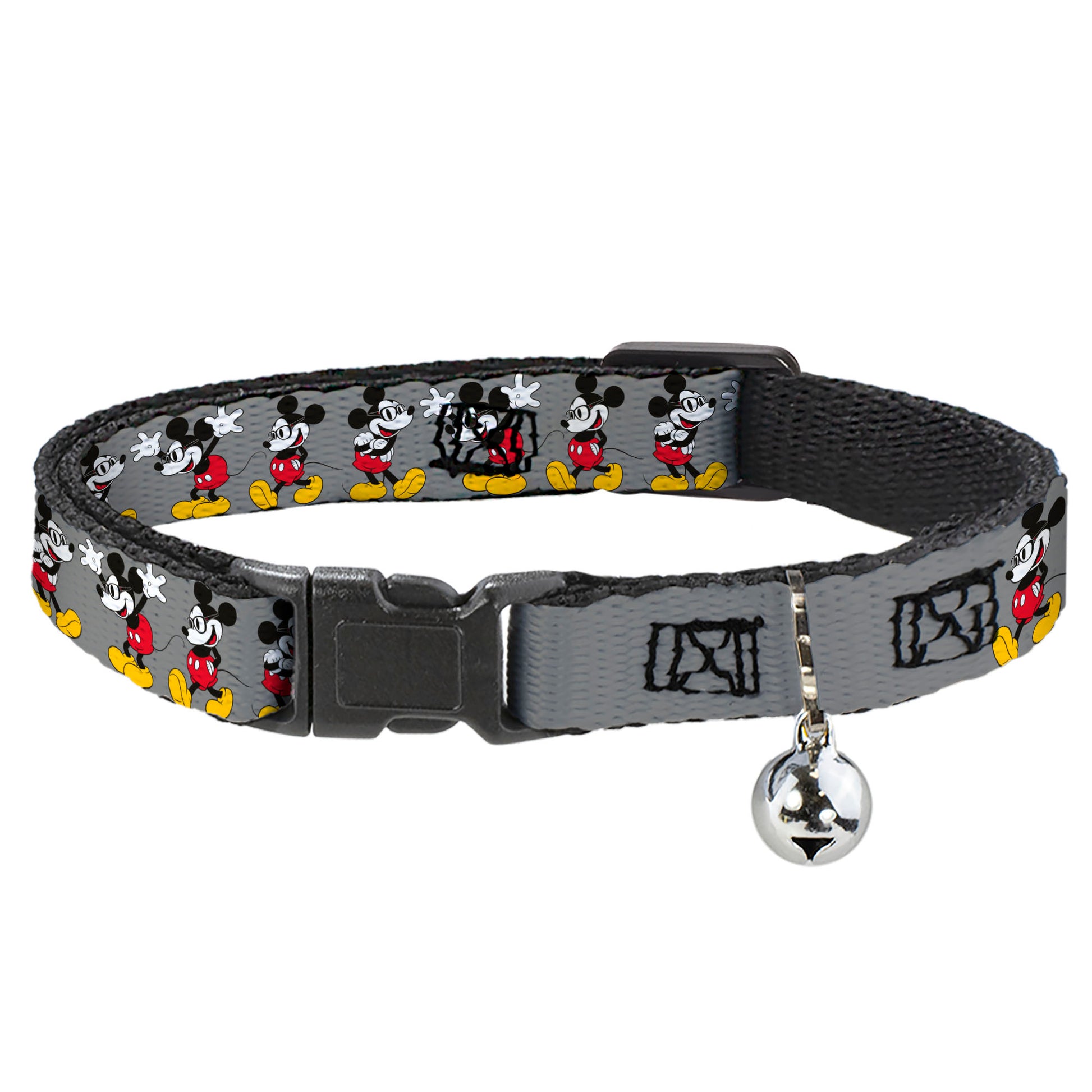 Cat Collar Breakaway - Mickey Mouse w Glasses Poses Gray Breakaway Cat Collars Disney