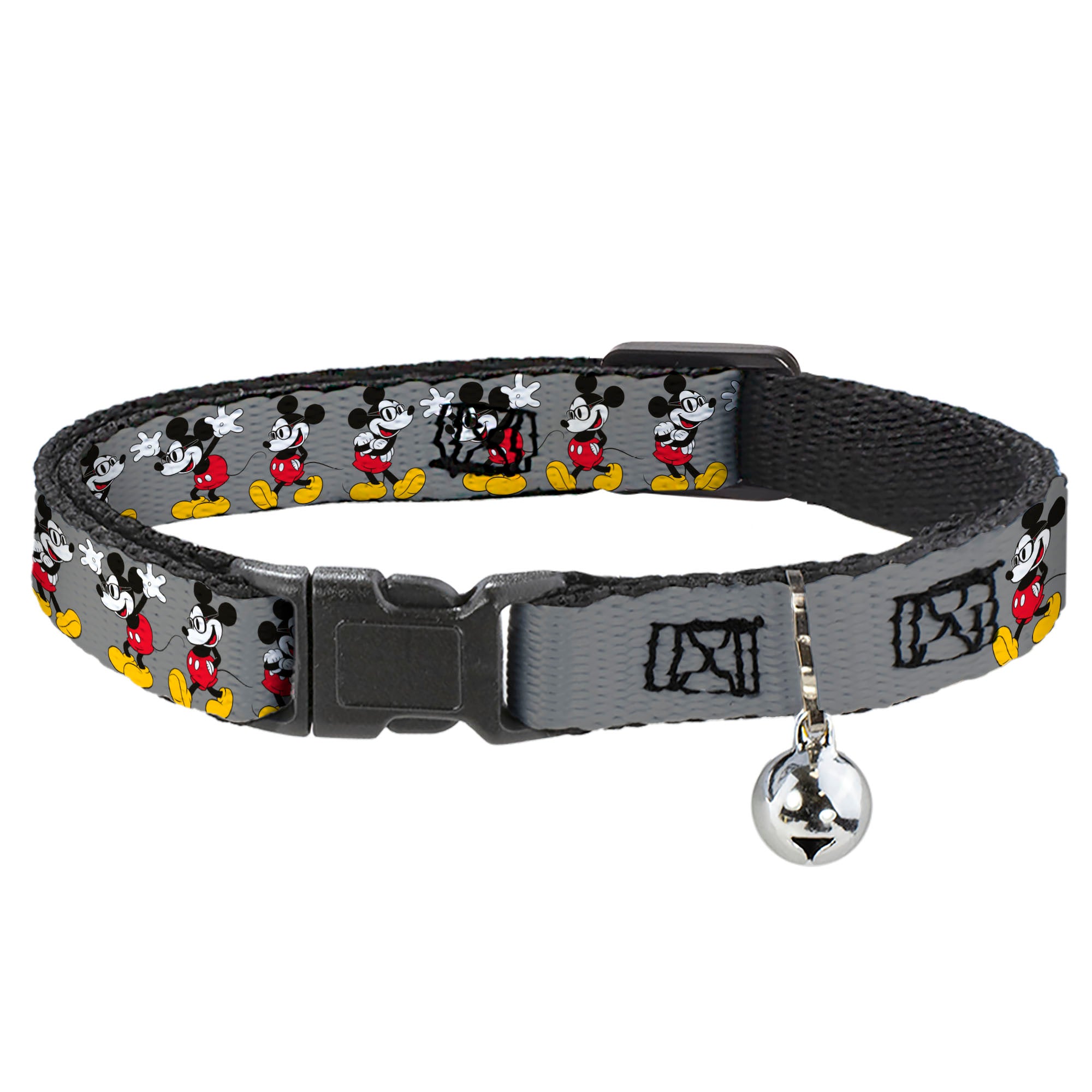 Cat Collar Breakaway - Mickey Mouse w Glasses Poses Gray Breakaway Cat Collars Disney