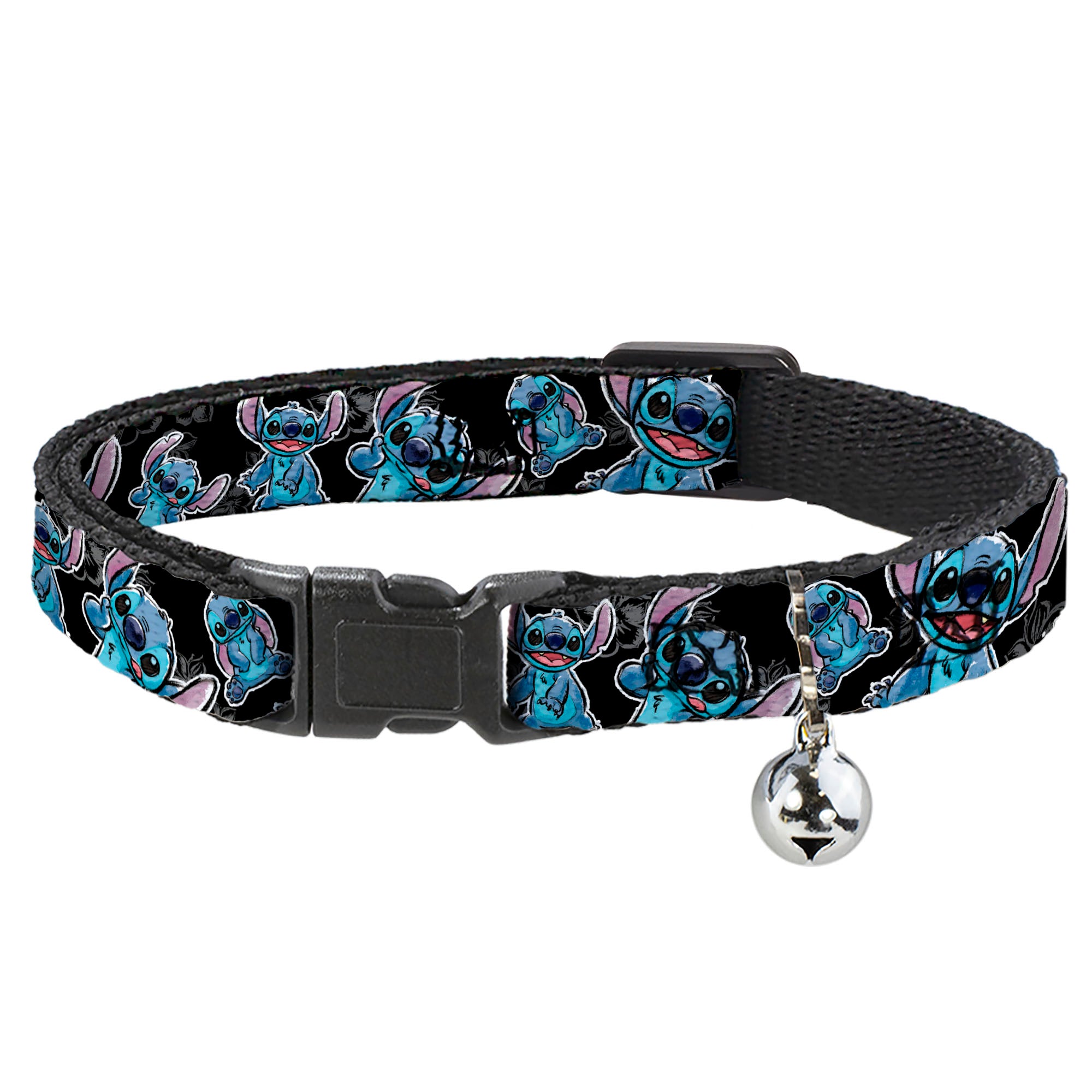 Cat Collar Breakaway - Stitch Poses Hibiscus Sketch Black Gray Blue Breakaway Cat Collars Disney