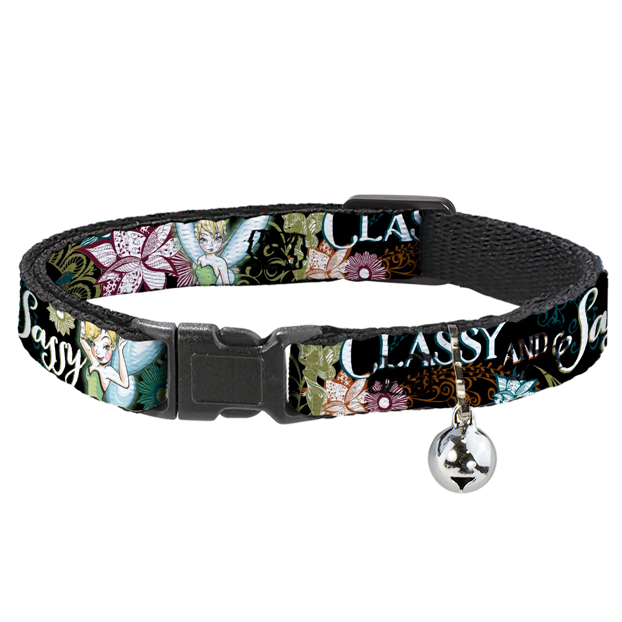 Cat Collar Breakaway - Tinker Bell Floral Collage CLASSY AND SASSY Breakaway Cat Collars Disney