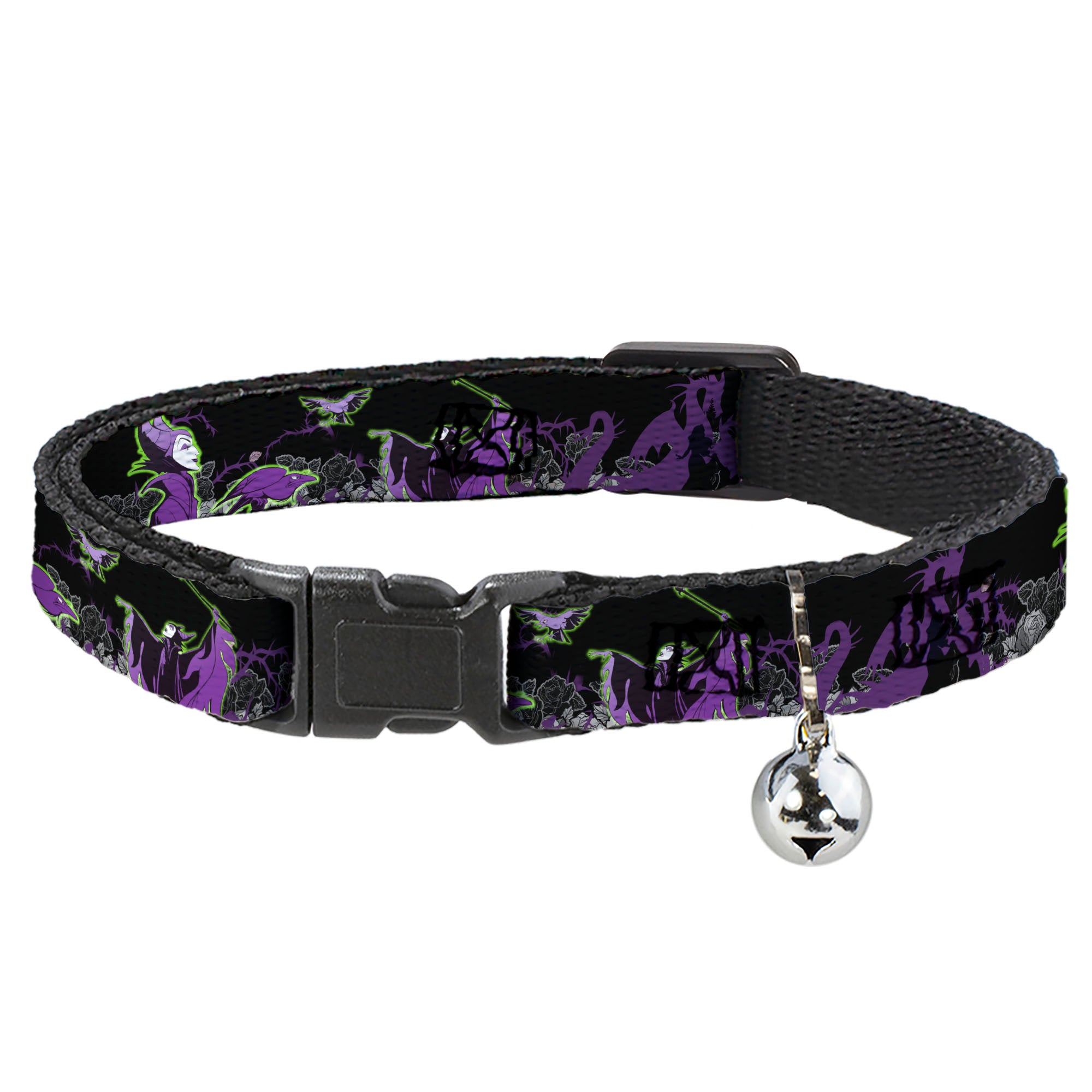 Cat Collar Breakaway - Maleficent & Diablo Black Roses Purples Breakaway Cat Collars Disney